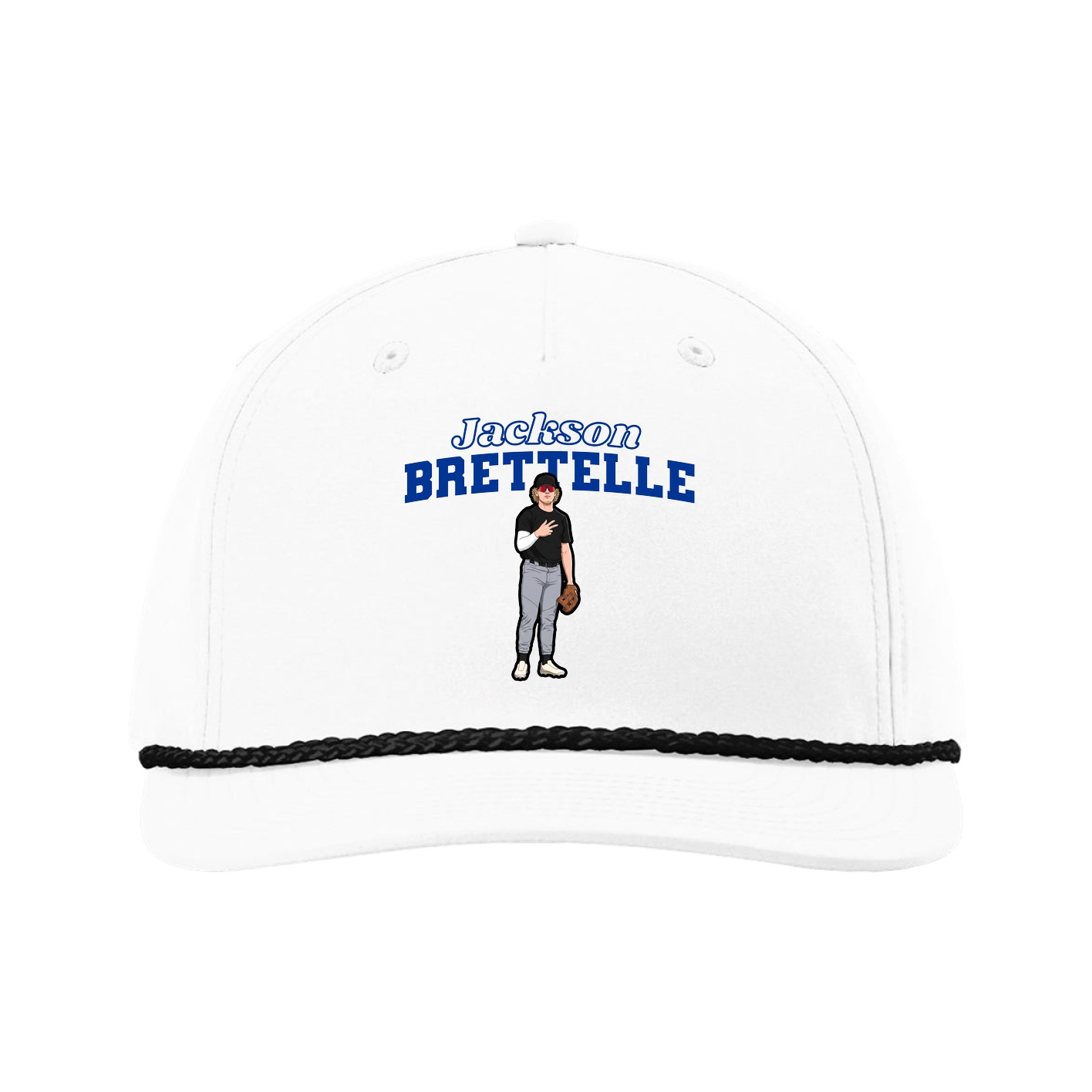 Five-Panel Classic Rope Cap — Name Arch in White