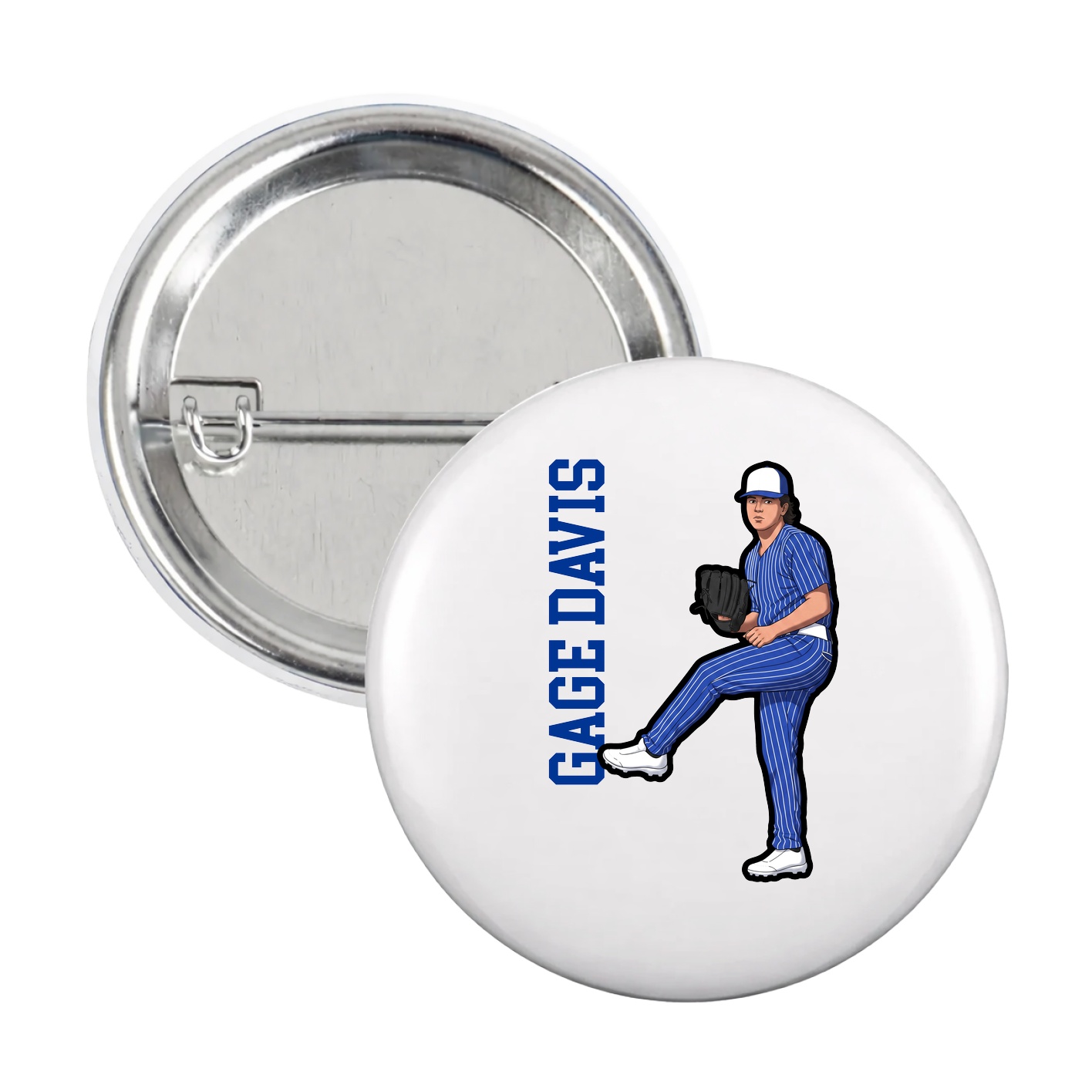 Game Day Button — Name Vertical in White