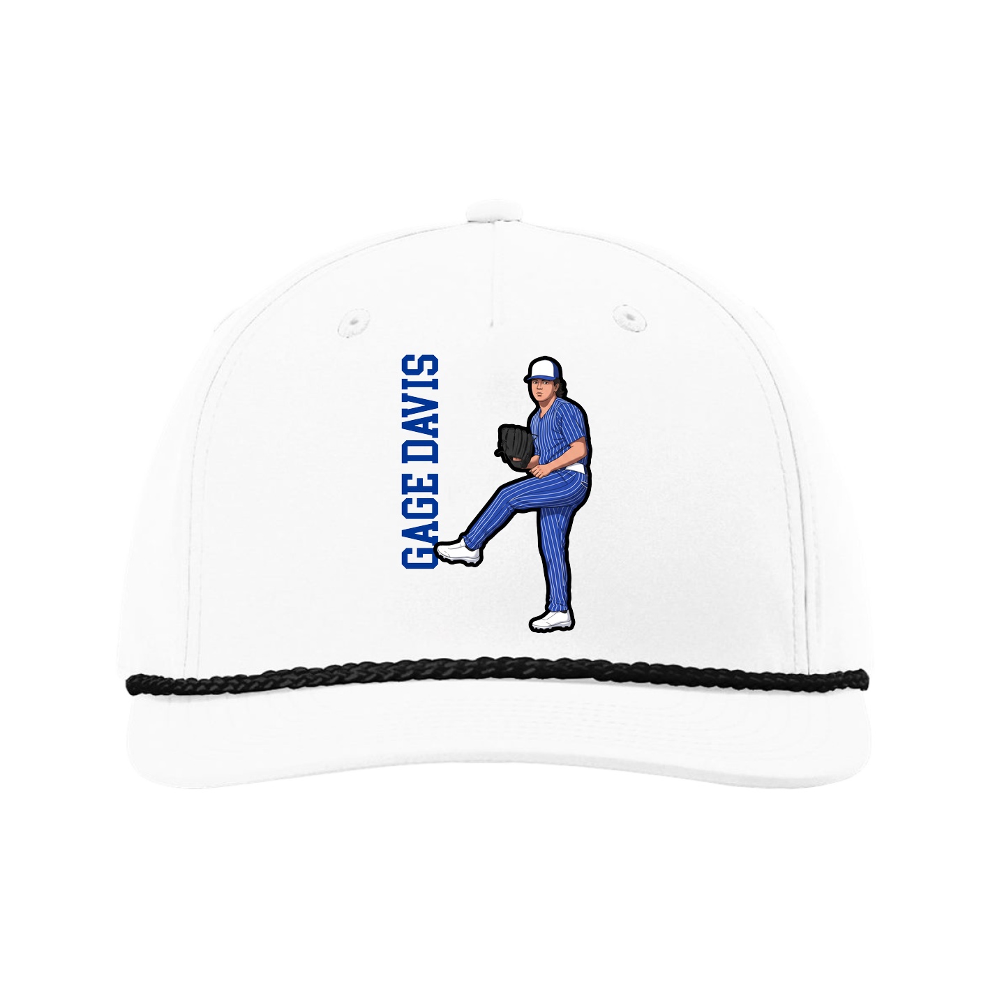 Five-Panel Classic Rope Cap — Name Vertical in White