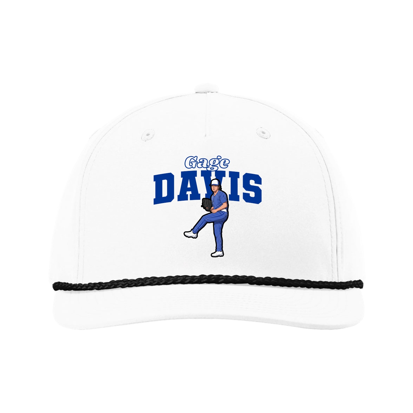 Five-Panel Classic Rope Cap — Name Arch in White
