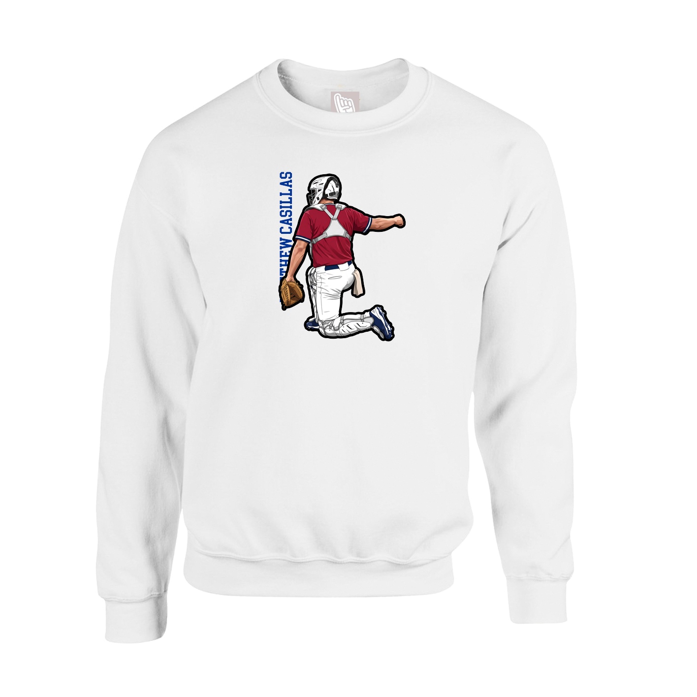 Fleece Crew — Name Vertical in White