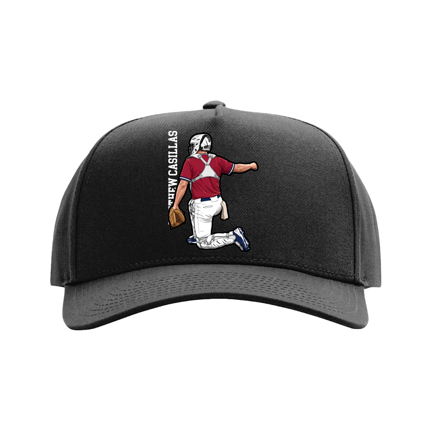 Full Fabric Five-Panel Champ Cap — Name Vertical in Black