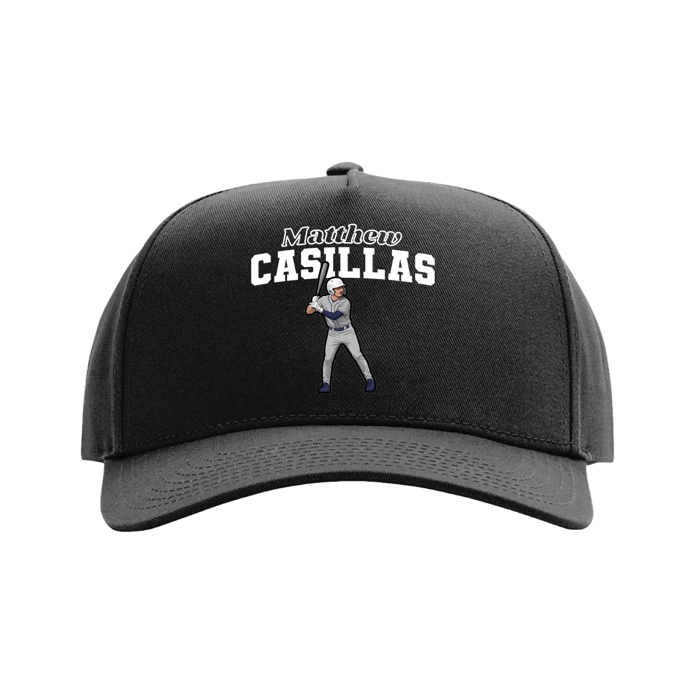 Full Fabric Five-Panel Champ Cap — Name Arch in Black