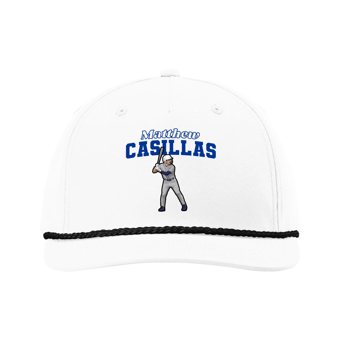 Five-Panel Classic Rope Cap — Name Arch in White