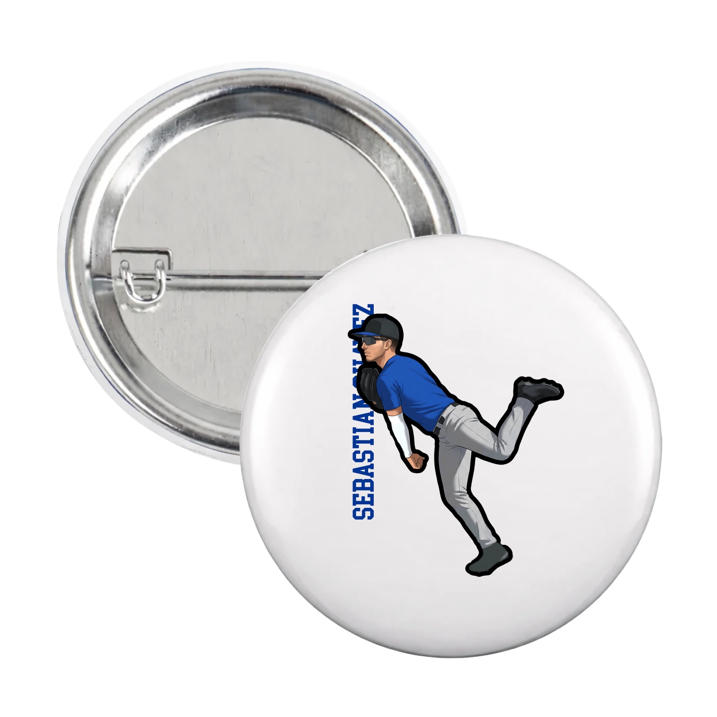 Game Day Button — Name Vertical in White
