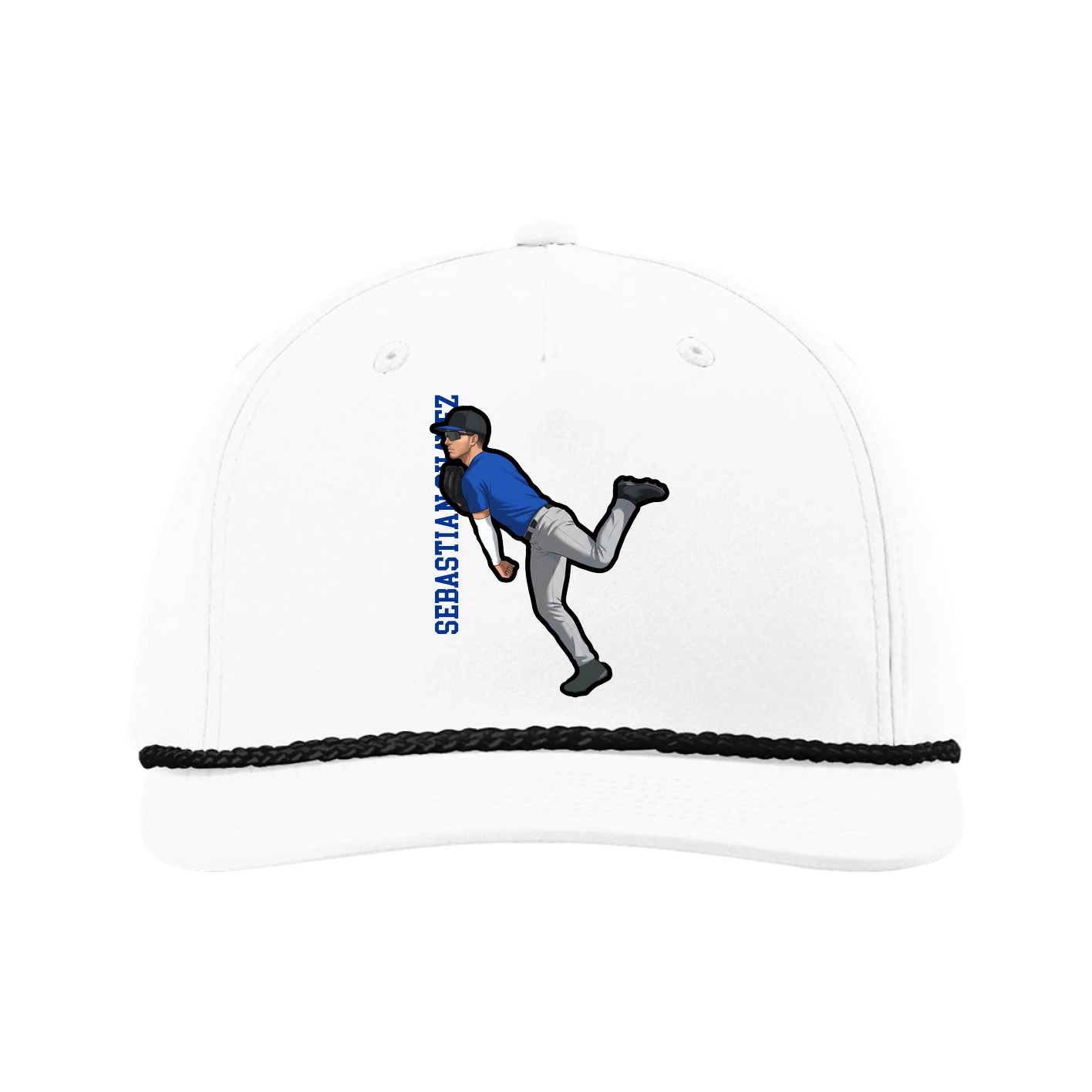 Five-Panel Classic Rope Cap — Name Vertical in White