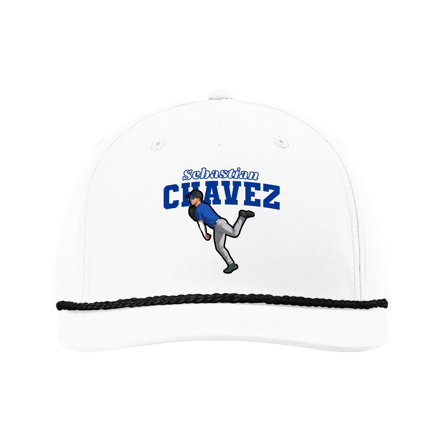 Five-Panel Classic Rope Cap — Name Arch in White