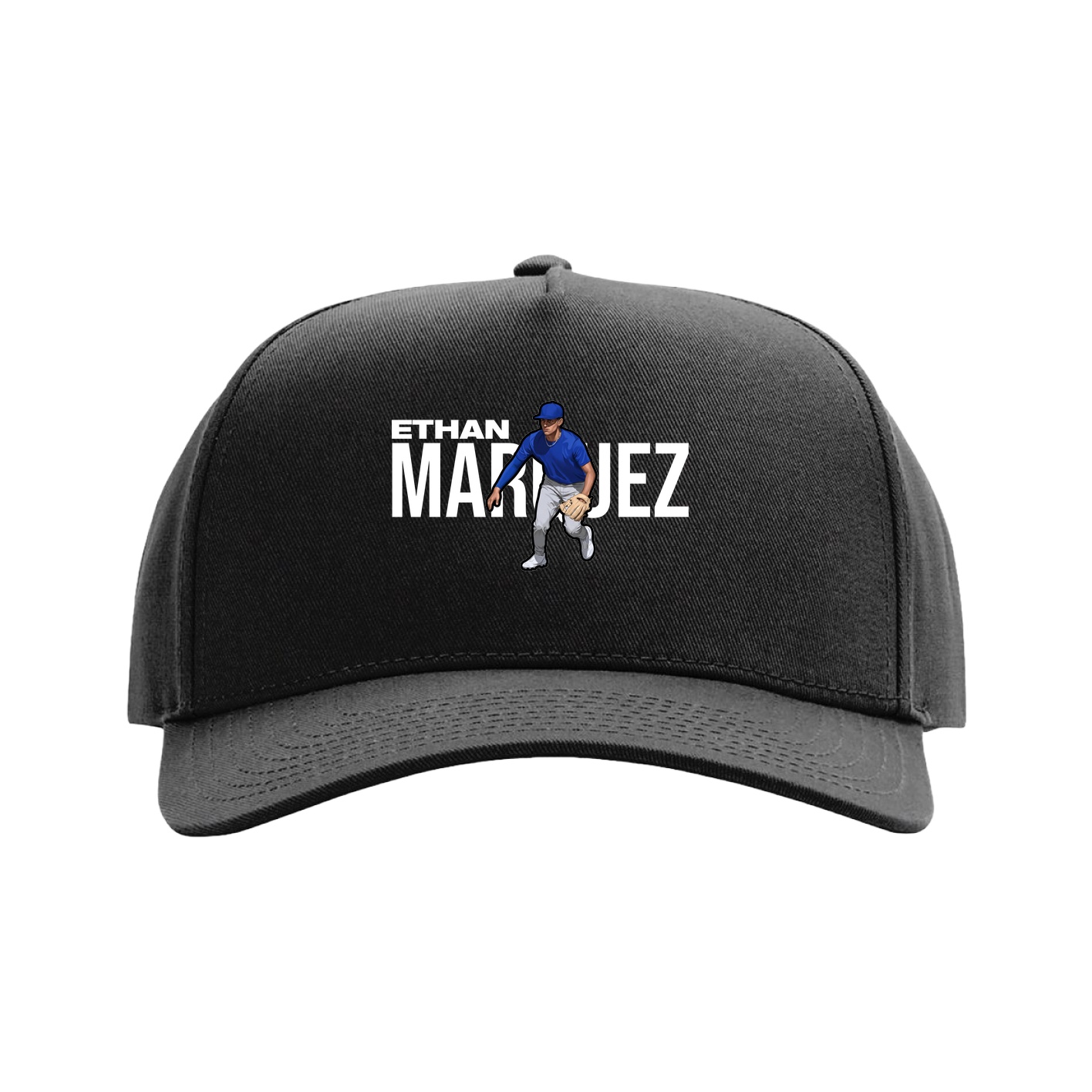 Full Fabric Five-Panel Champ Cap — Player Name in Black