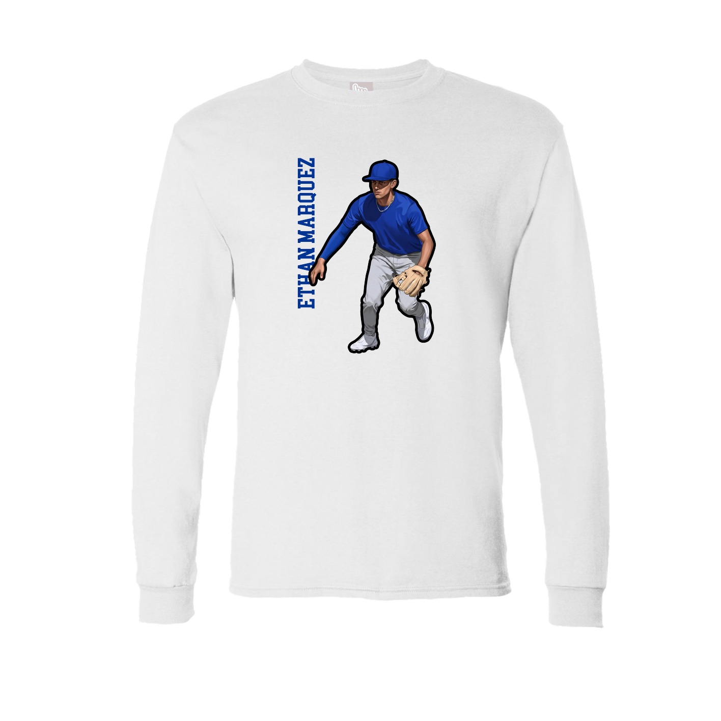 Long Sleeve Tee — Name Vertical in White