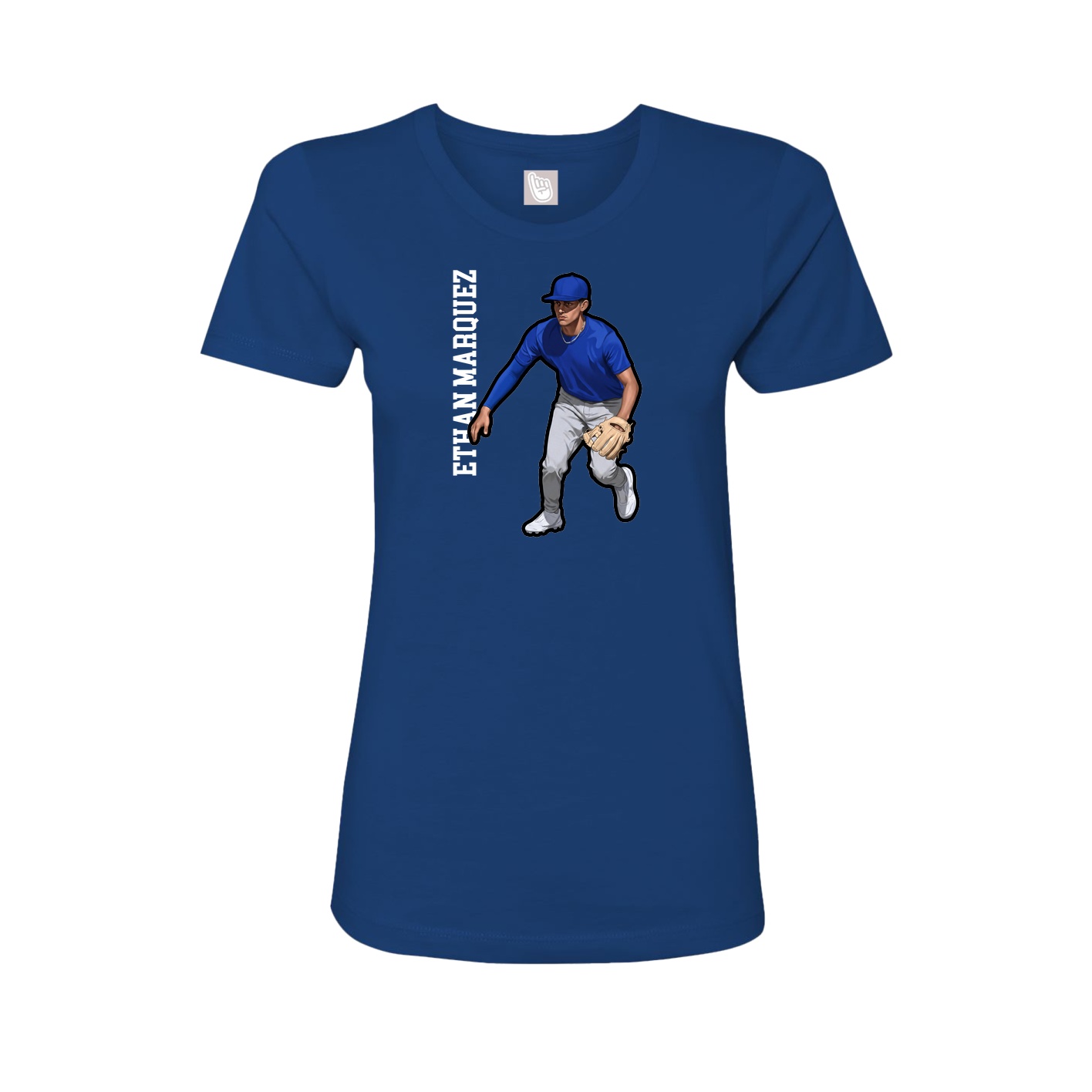Fitted Women's Tee — Name Vertical in Royal