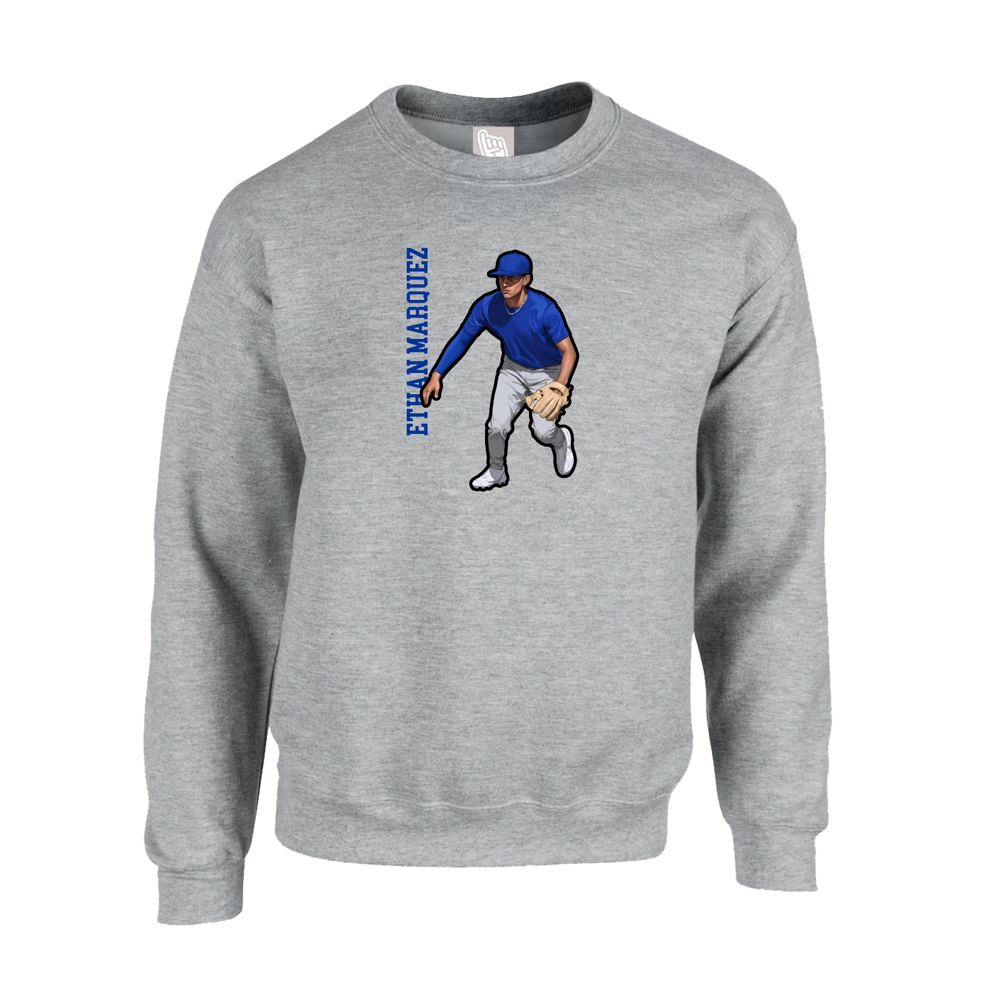 Fleece Crew — Name Vertical in Grey