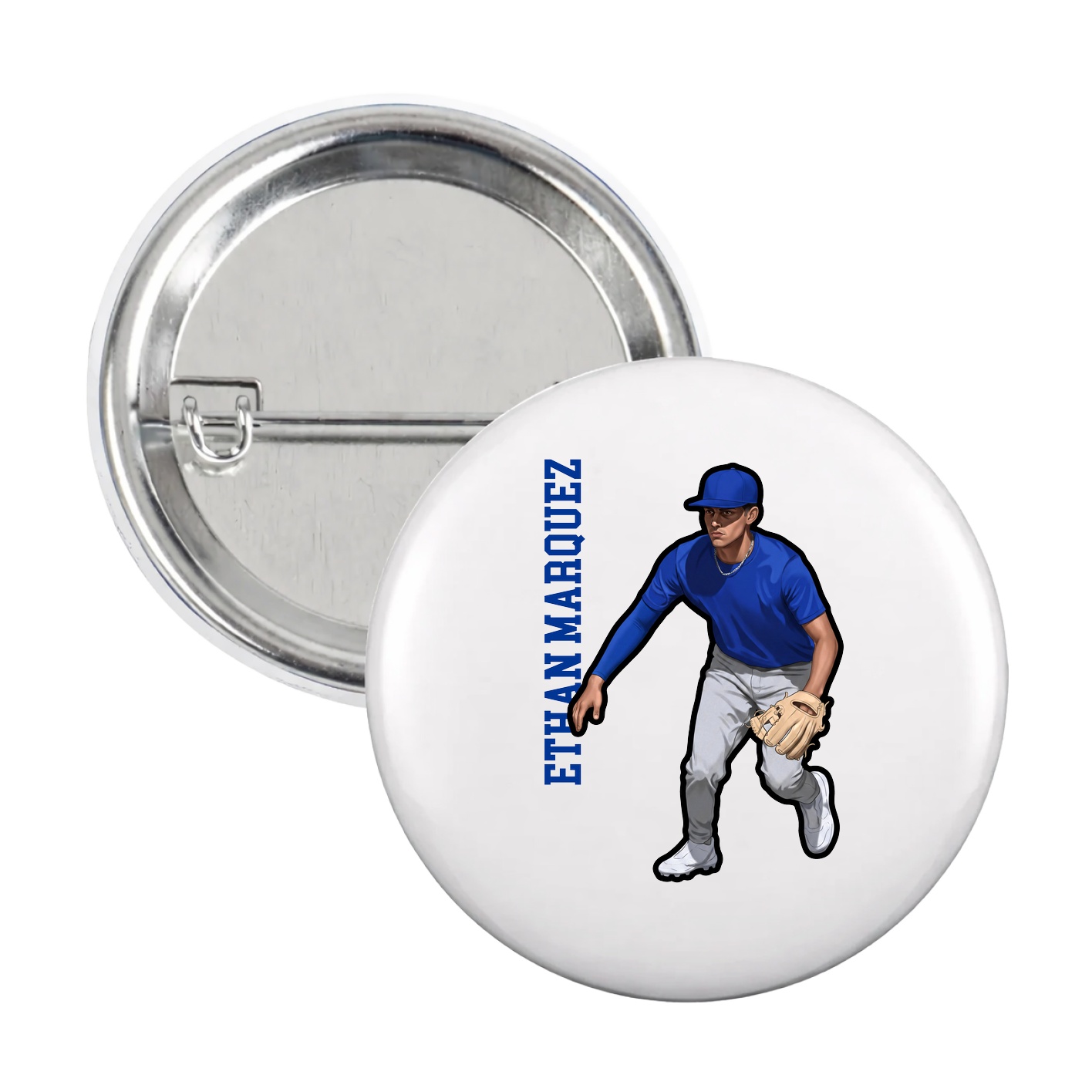 Game Day Button — Name Vertical in White
