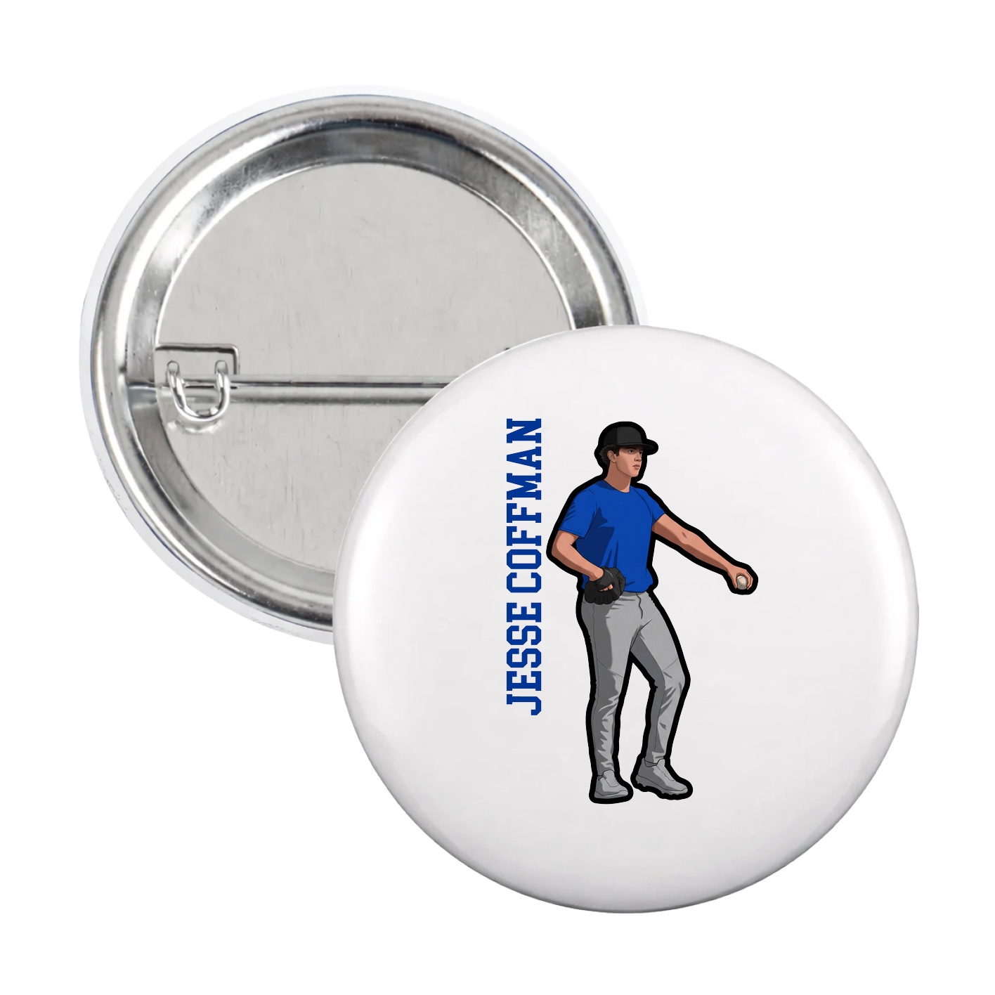 Game Day Button — Name Vertical in White