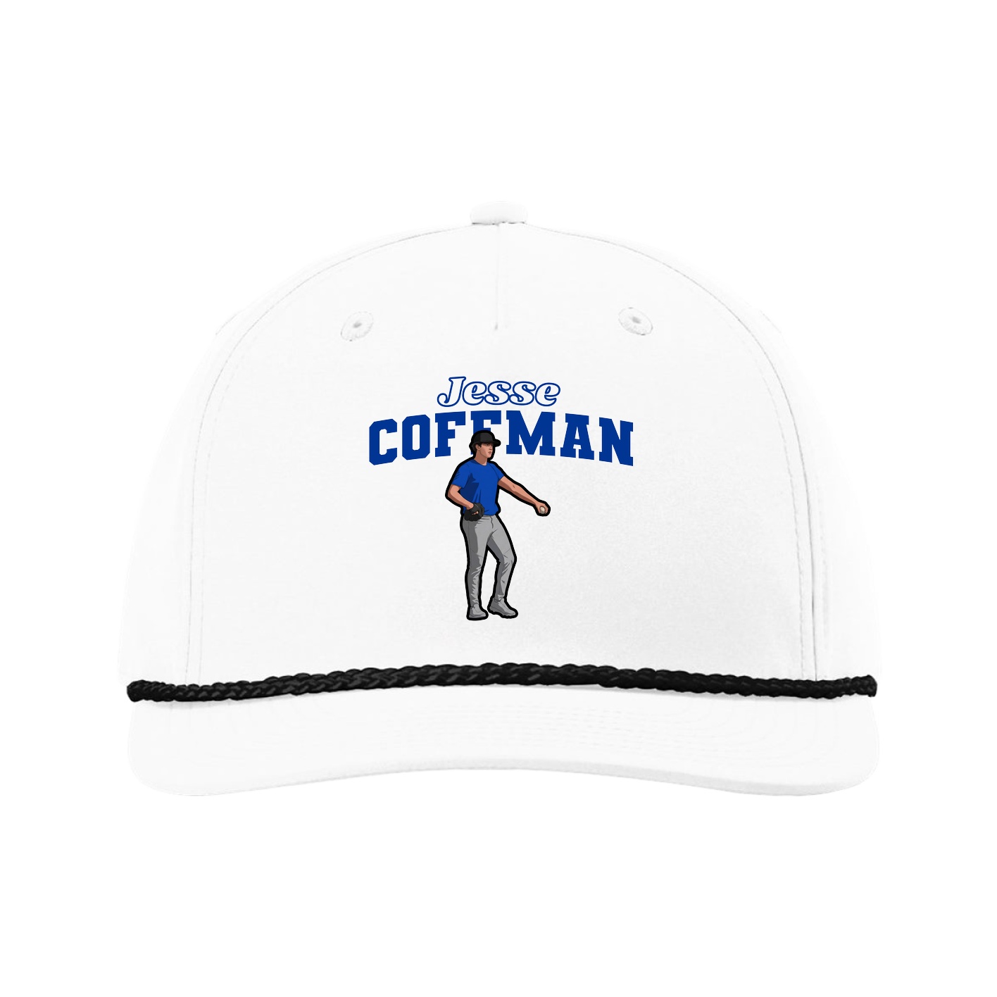 Five-Panel Classic Rope Cap — Name Arch in White
