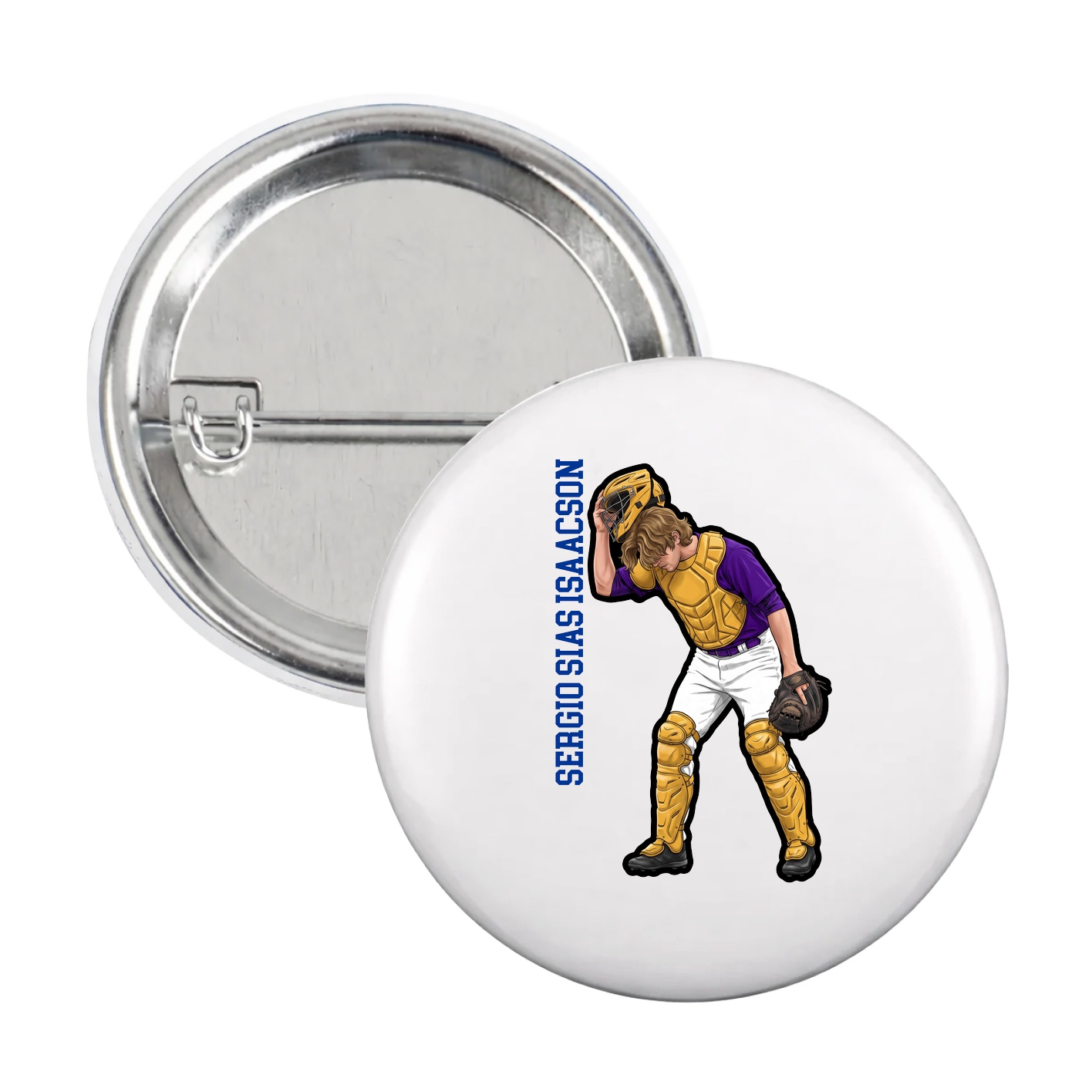 Game Day Button — Name Vertical in White
