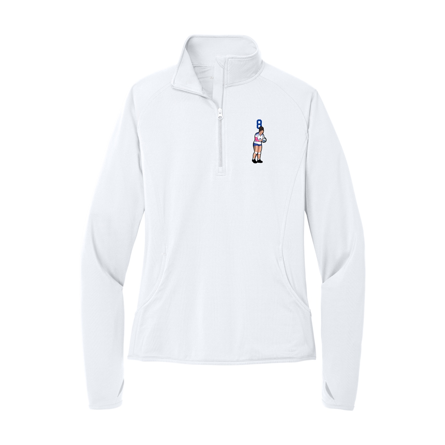 Women's Q-Zip Pullover — Number Top in White