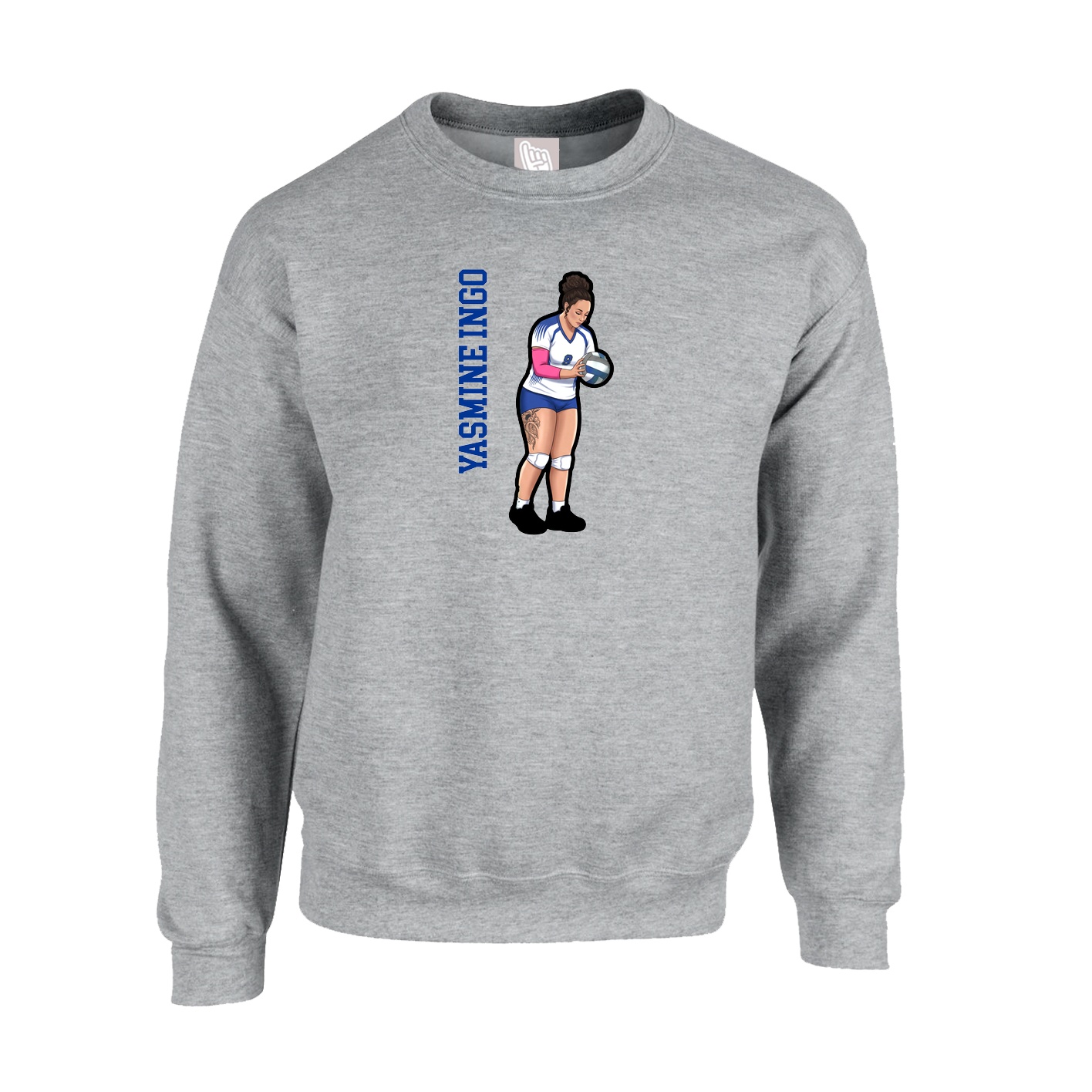 Fleece Crew — Name Vertical in Grey