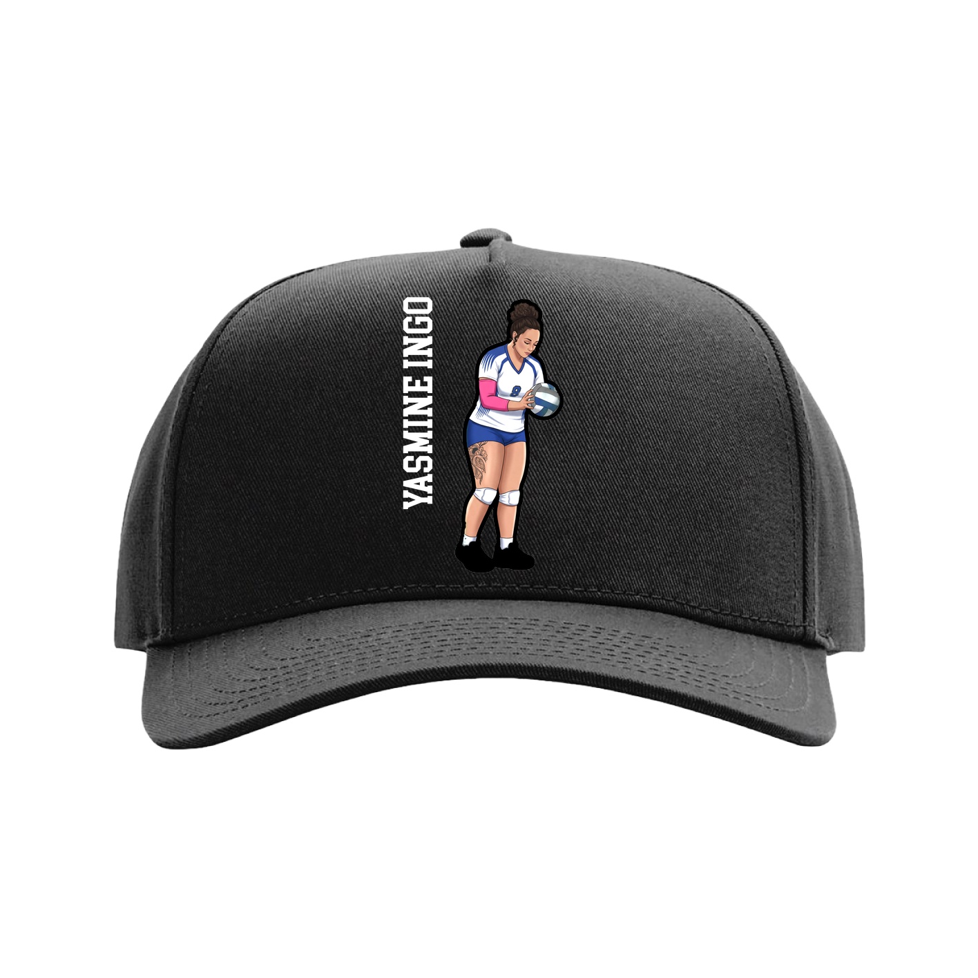 Full Fabric Five-Panel Champ Cap — Name Vertical in Black