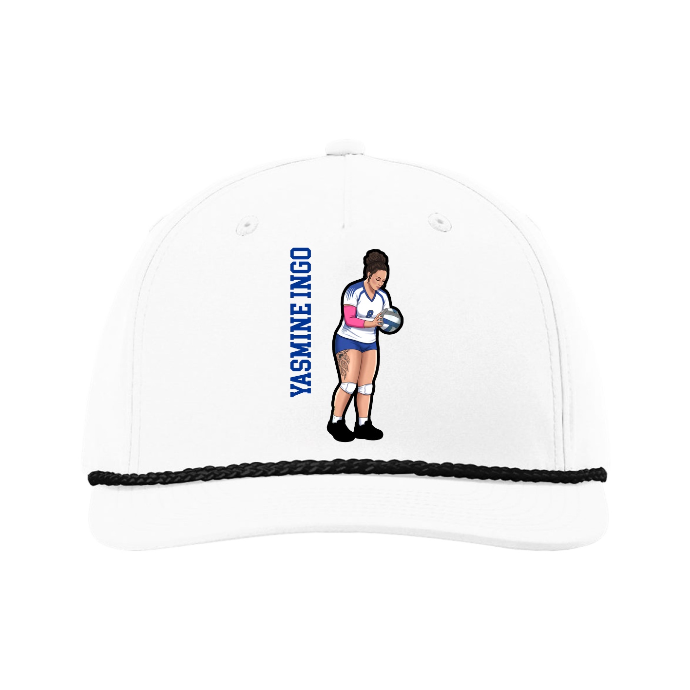 Five-Panel Classic Rope Cap — Name Vertical in White