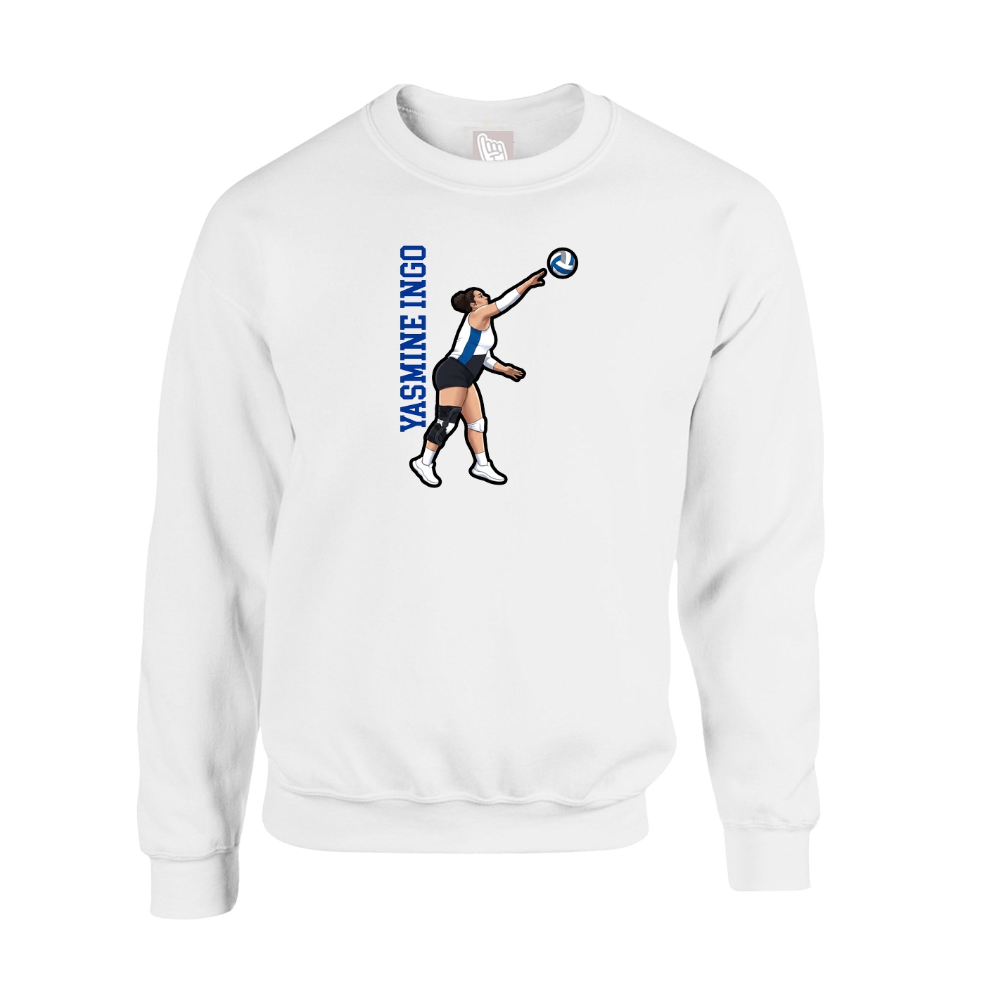 Fleece Crew — Name Vertical in White