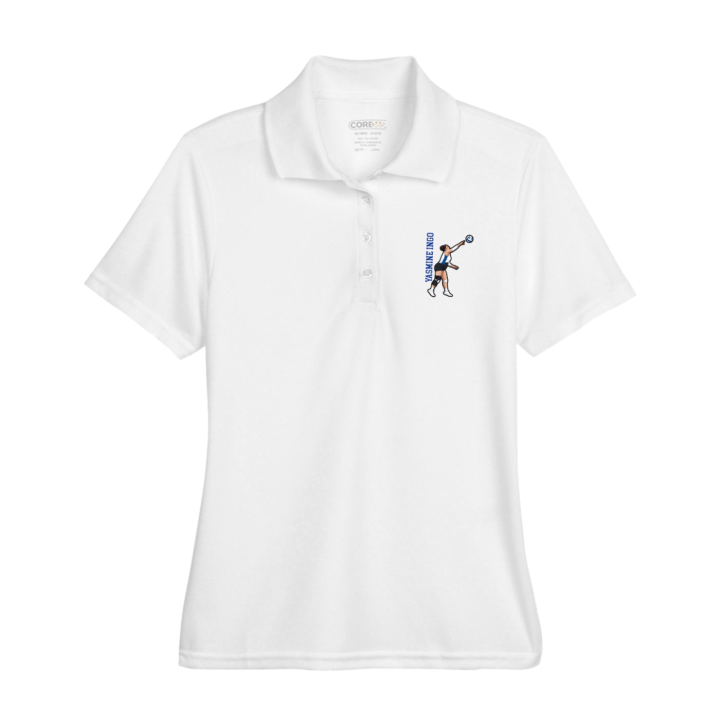 Womens Performance Polo — Name Vertical in White