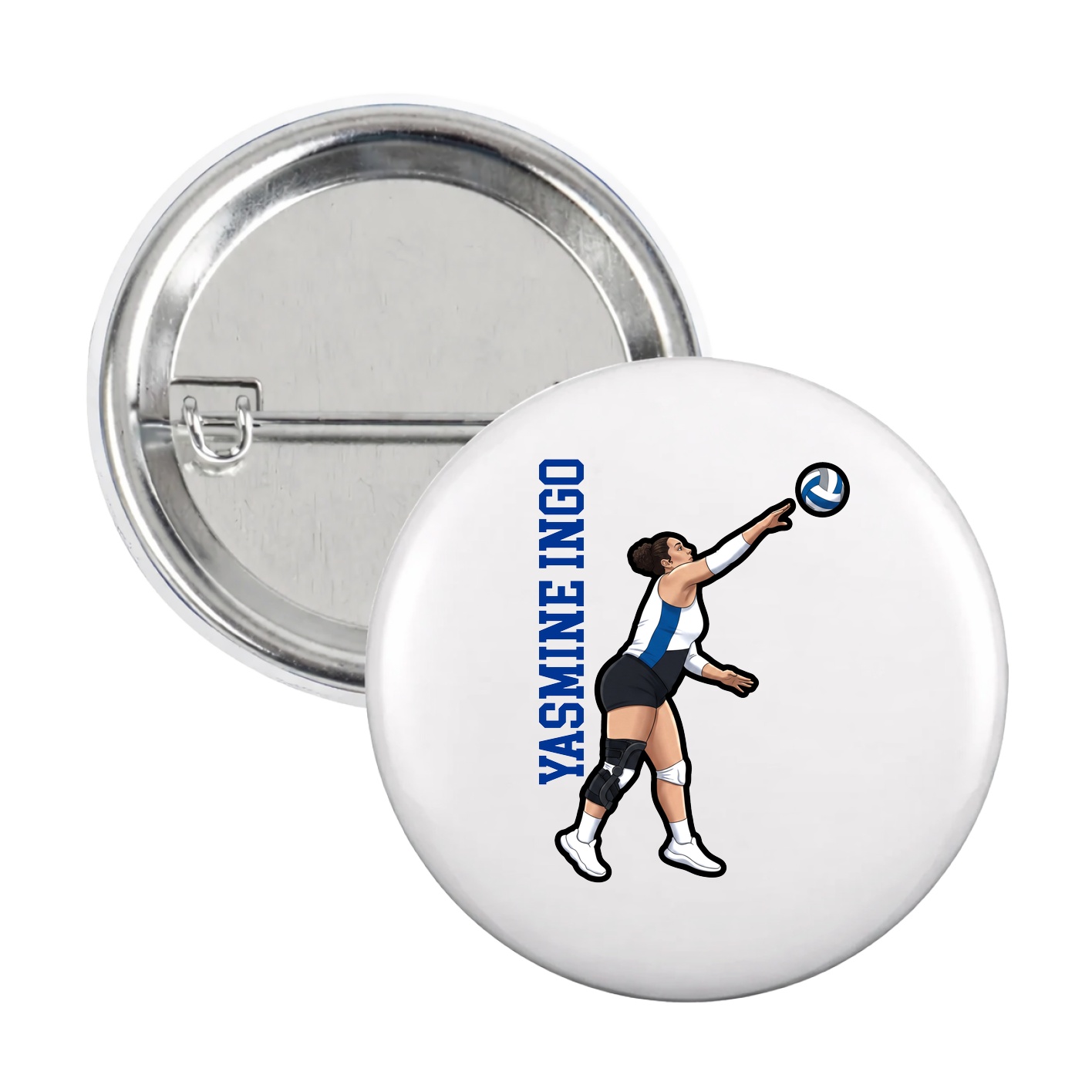 Game Day Button — Name Vertical in White