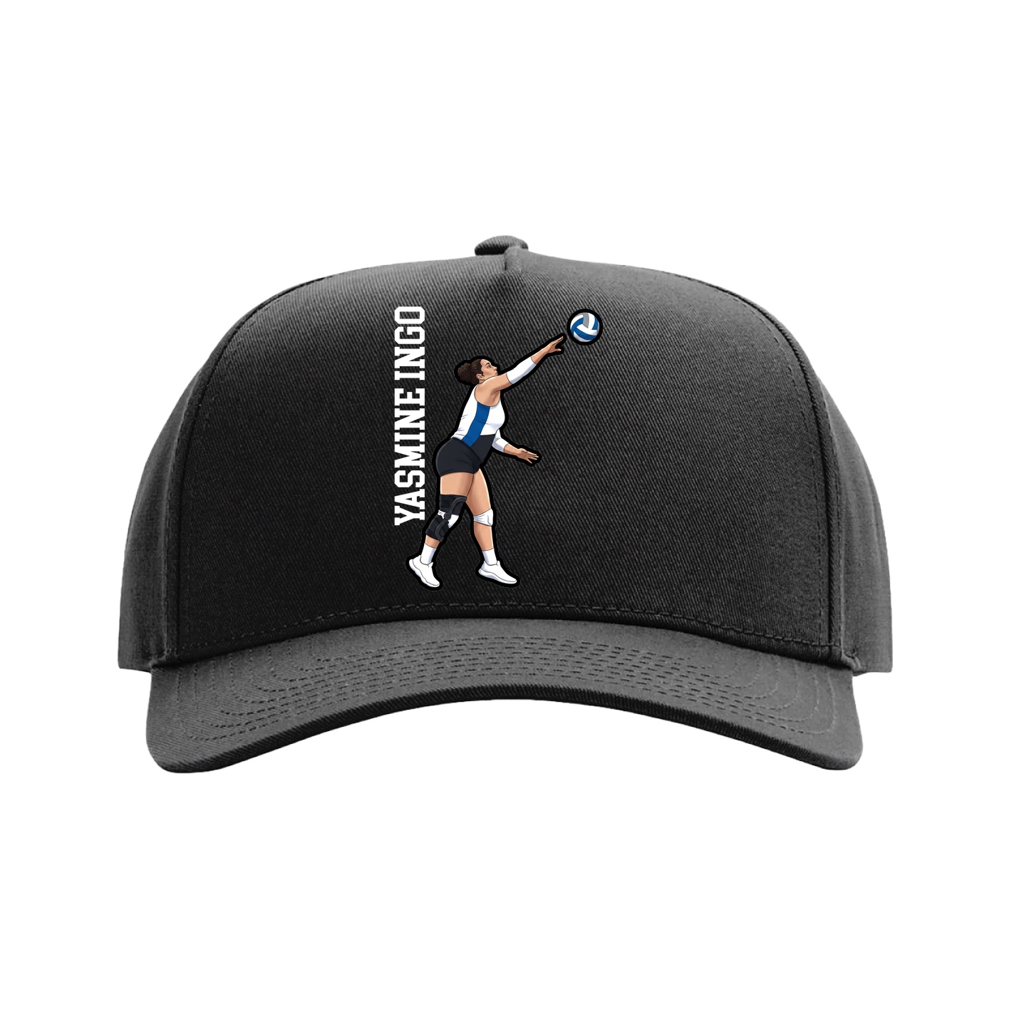 Full Fabric Five-Panel Champ Cap — Name Vertical in Black