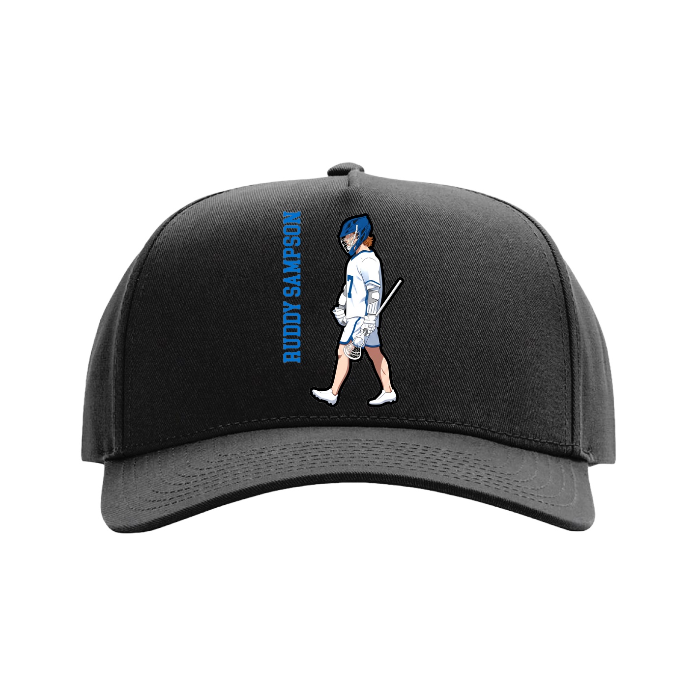 Full Fabric Five-Panel Champ Cap — Name Vertical in Black