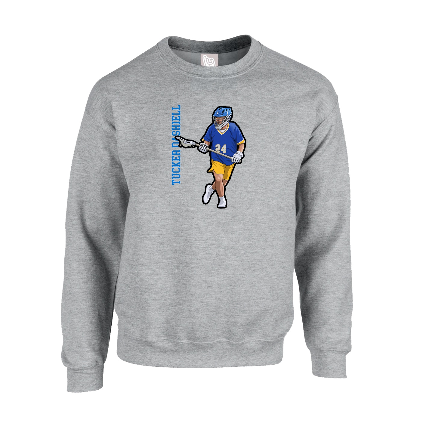 Fleece Crew — Name Vertical in Grey