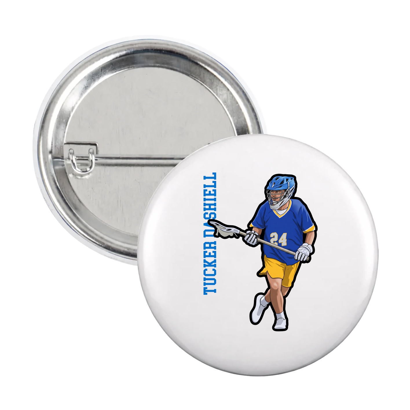 Game Day Button — Name Vertical in White