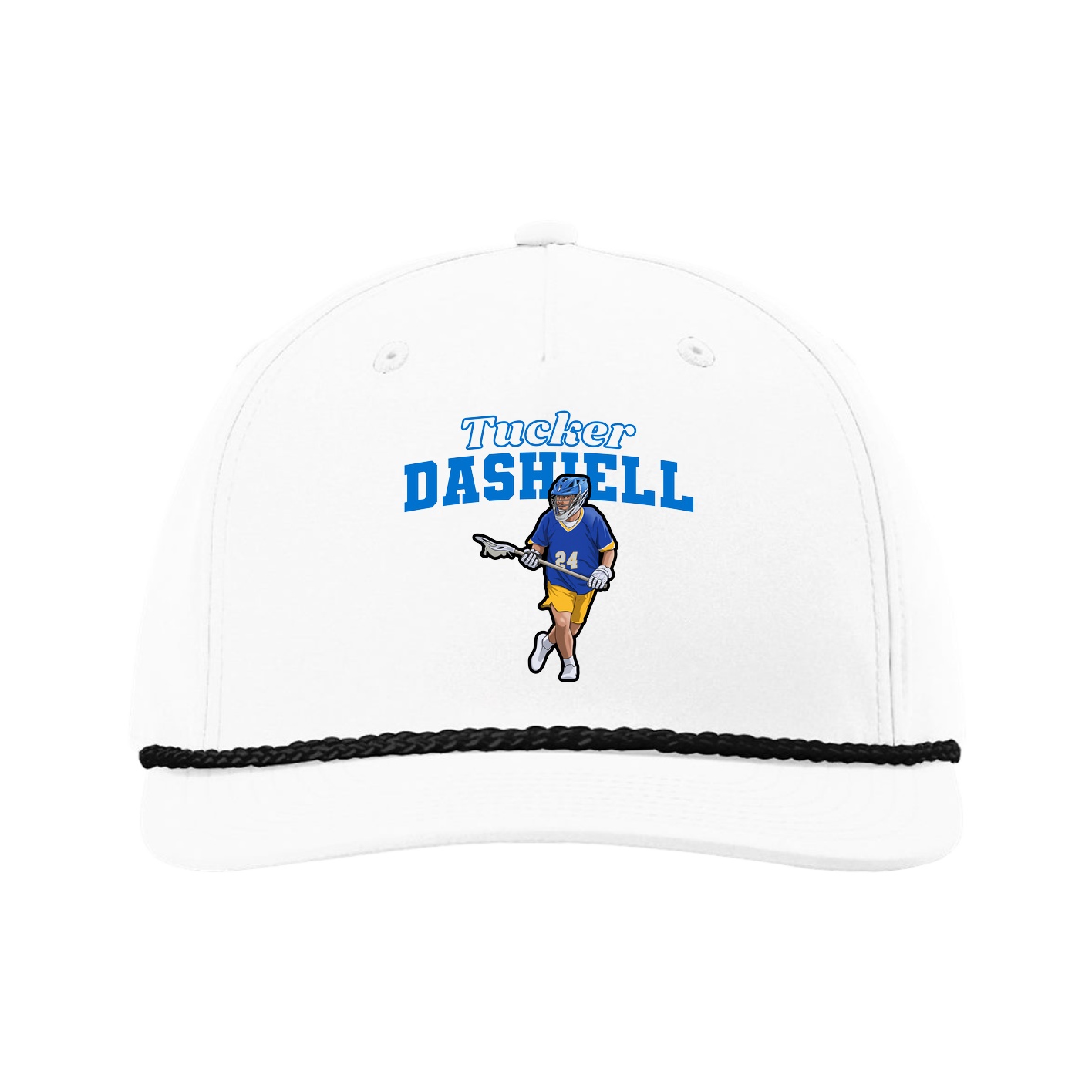 Five-Panel Classic Rope Cap — Name Arch in White
