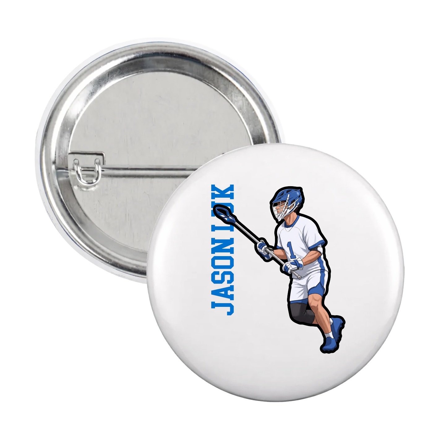 Game Day Button — Name Vertical in White