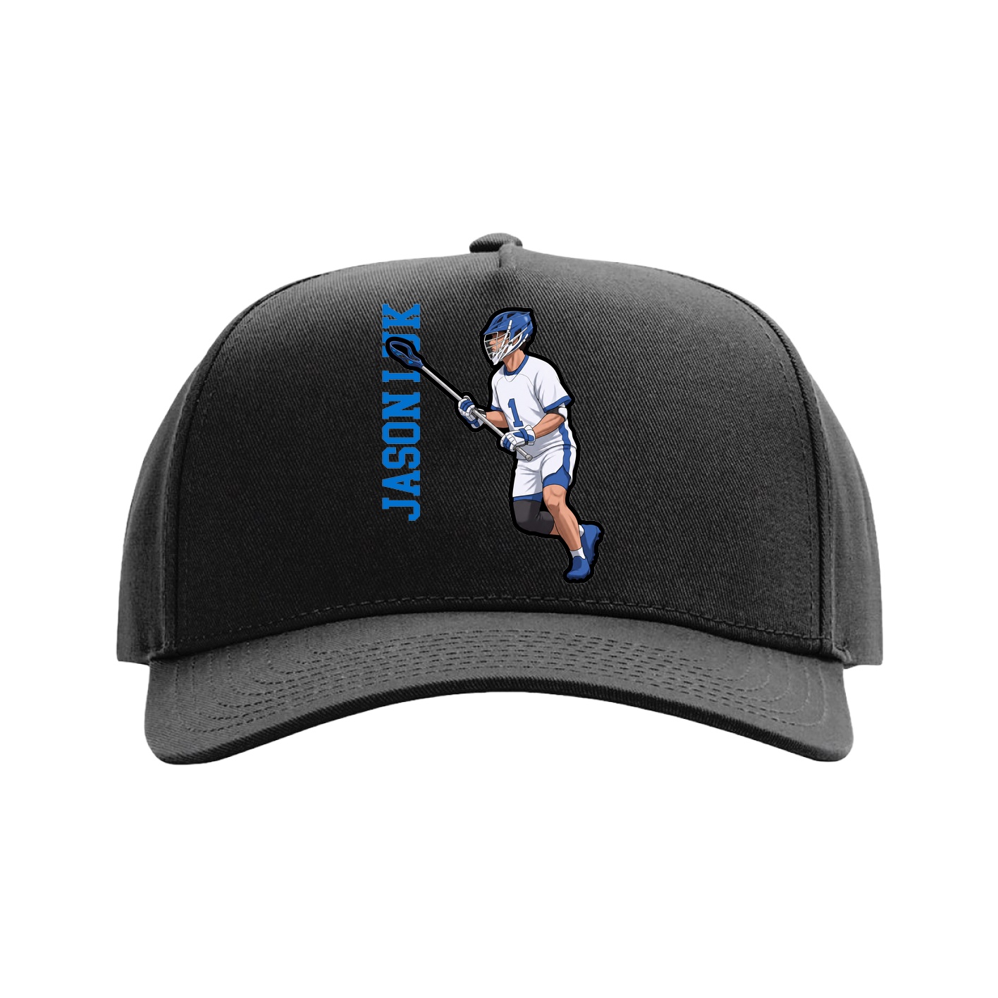 Full Fabric Five-Panel Champ Cap — Name Vertical in Black