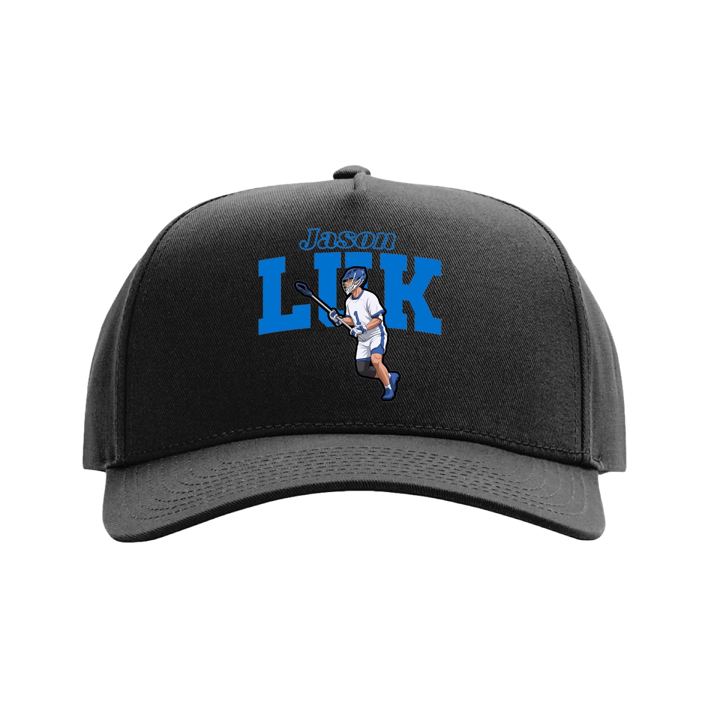 Full Fabric Five-Panel Champ Cap — Name Arch in Black