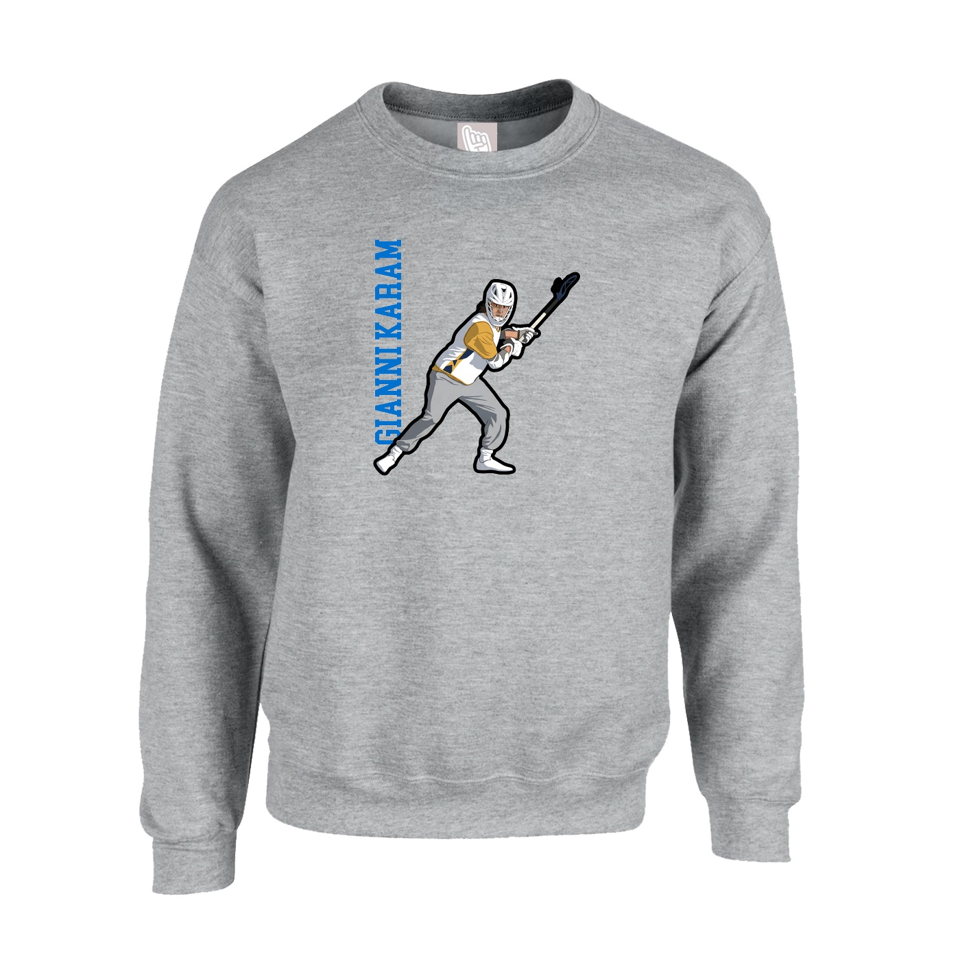 Fleece Crew — Name Vertical in Grey
