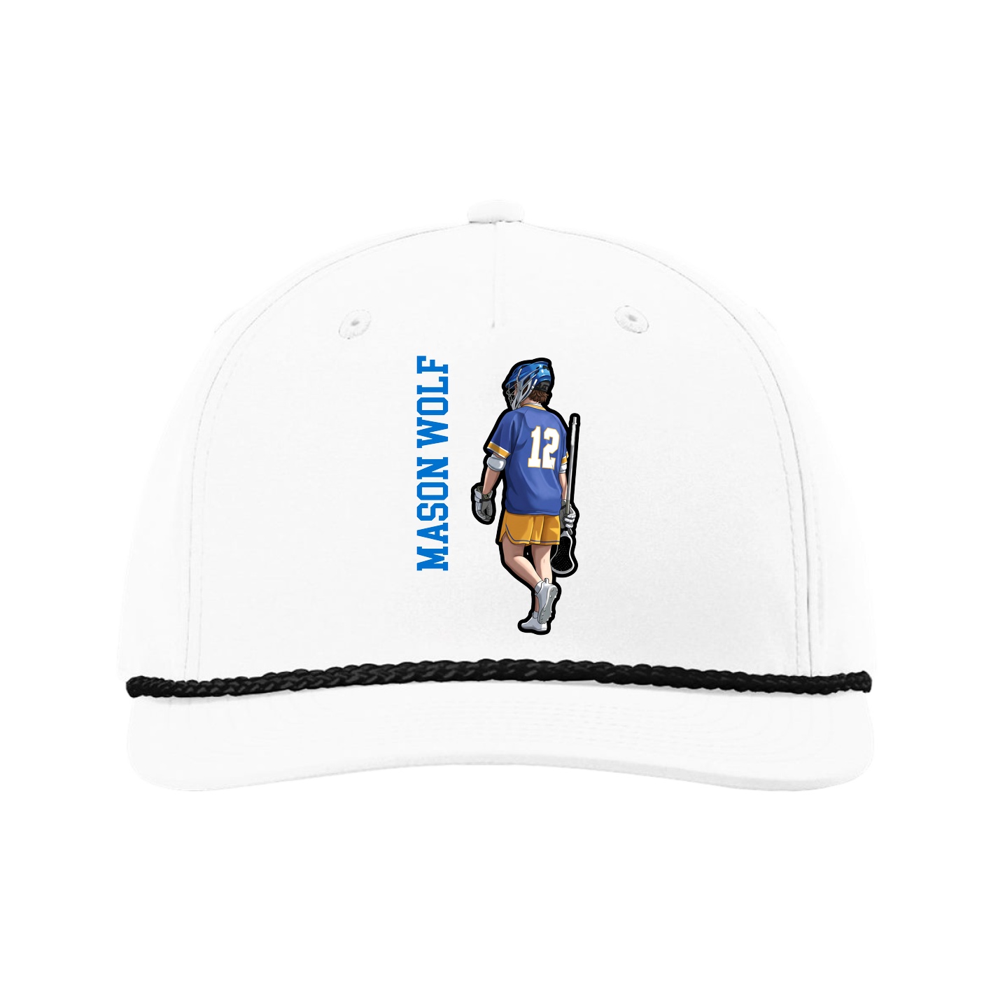 Five-Panel Classic Rope Cap — Name Vertical in White