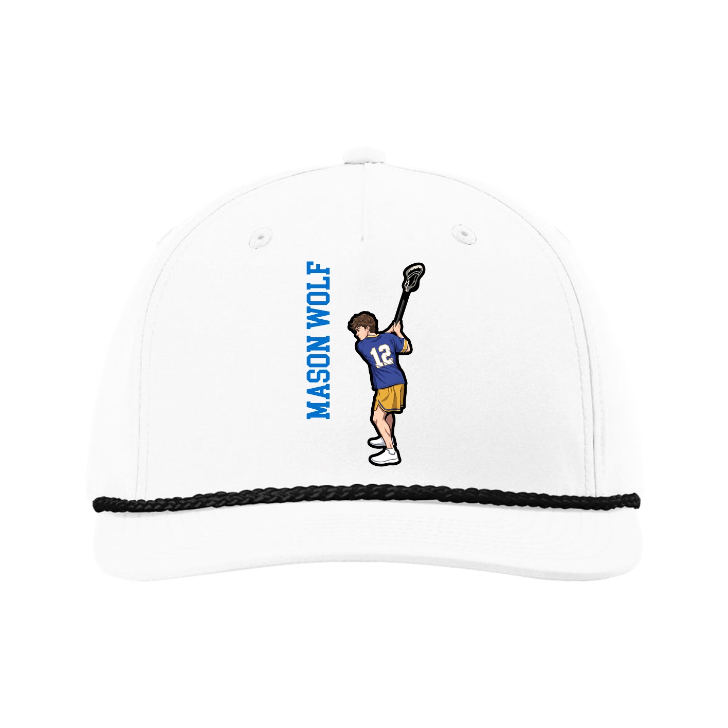 Five-Panel Classic Rope Cap — Name Vertical in White