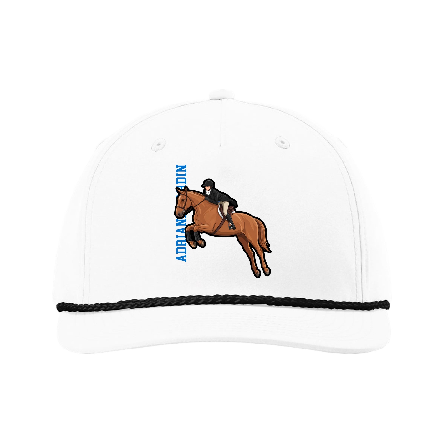 Five-Panel Classic Rope Cap — Name Vertical in White