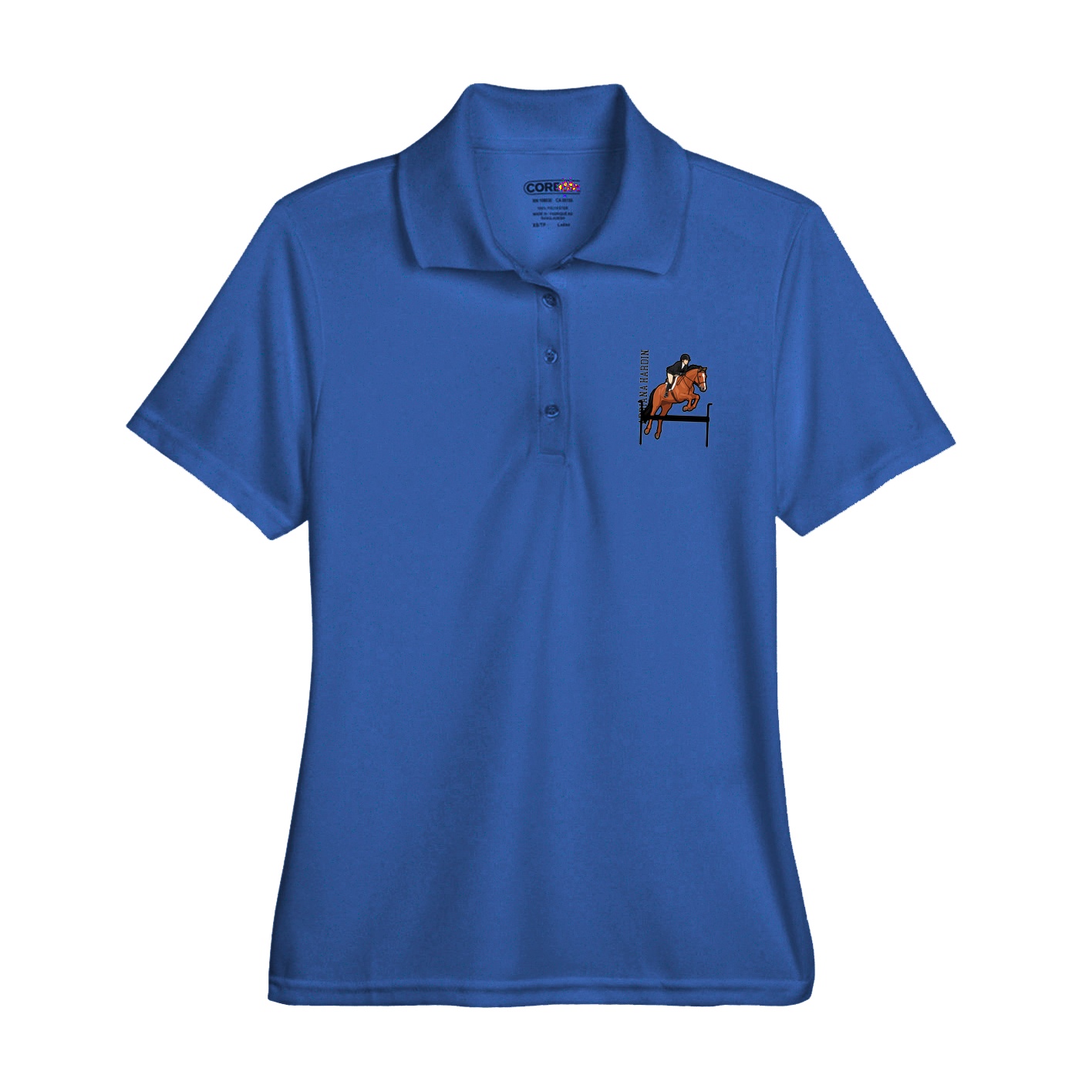 Womens Performance Polo — Name Vertical in Royal