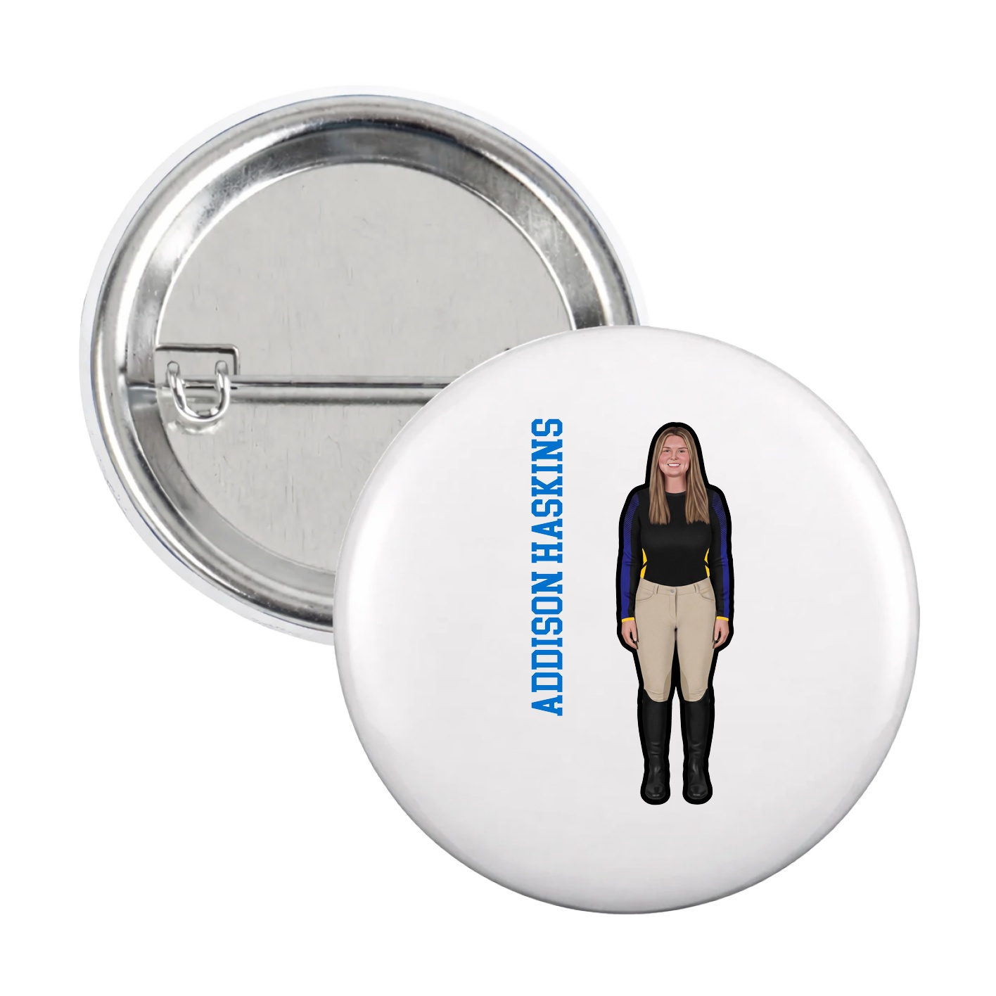 Game Day Button — Name Vertical in White
