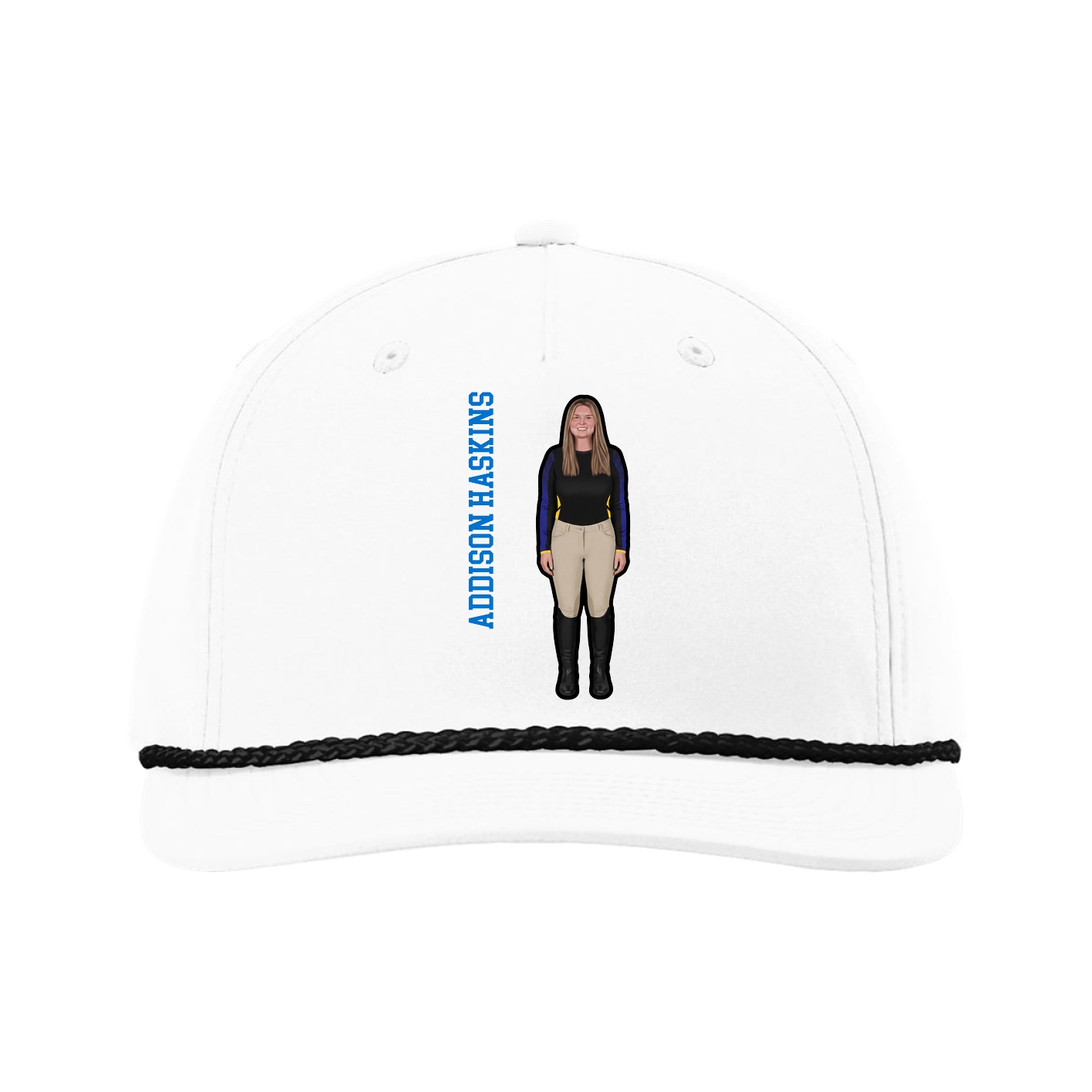 Five-Panel Classic Rope Cap — Name Vertical in White