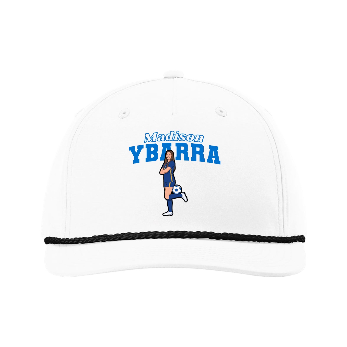 Five-Panel Classic Rope Cap — Name Arch in White