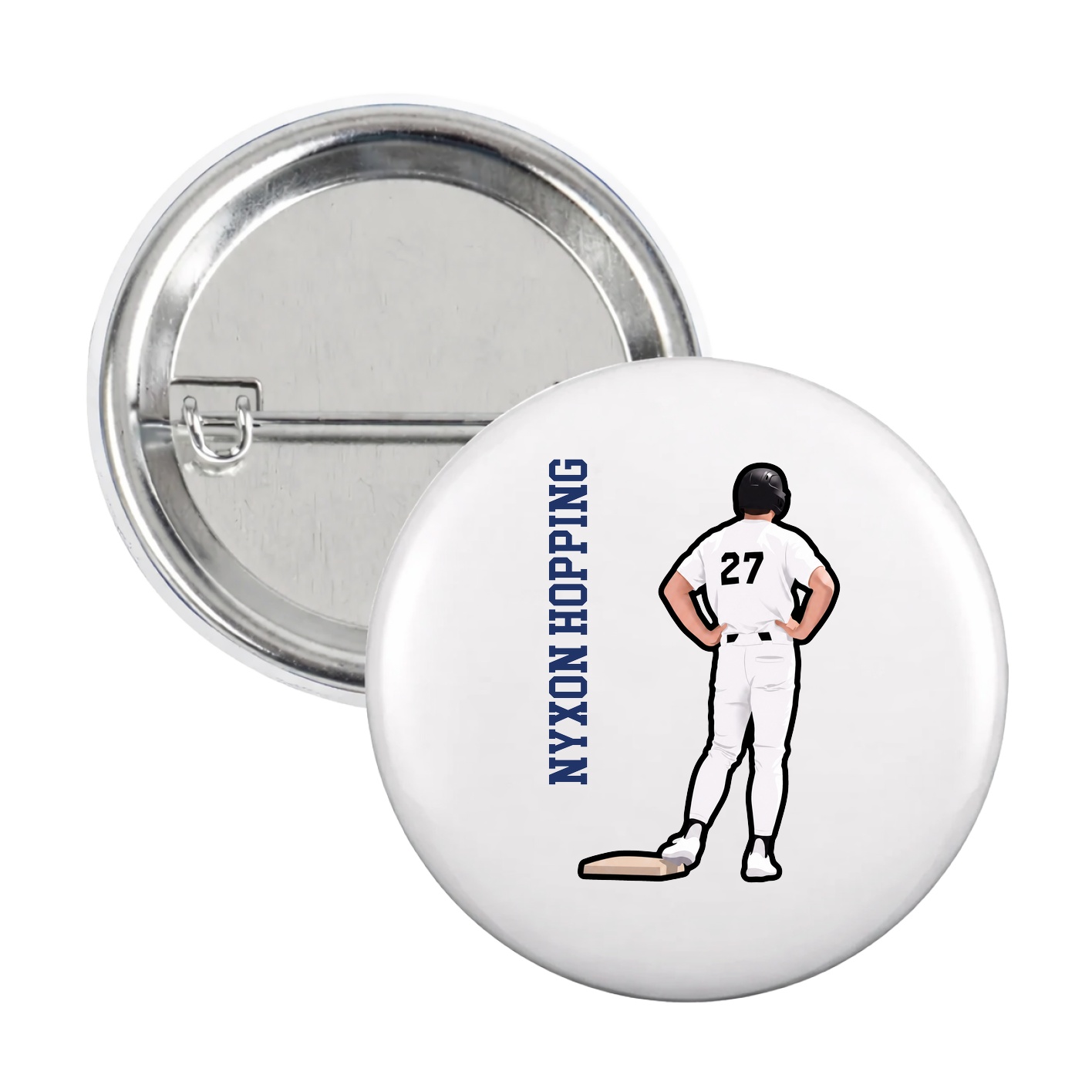 Game Day Button — Name Vertical in White