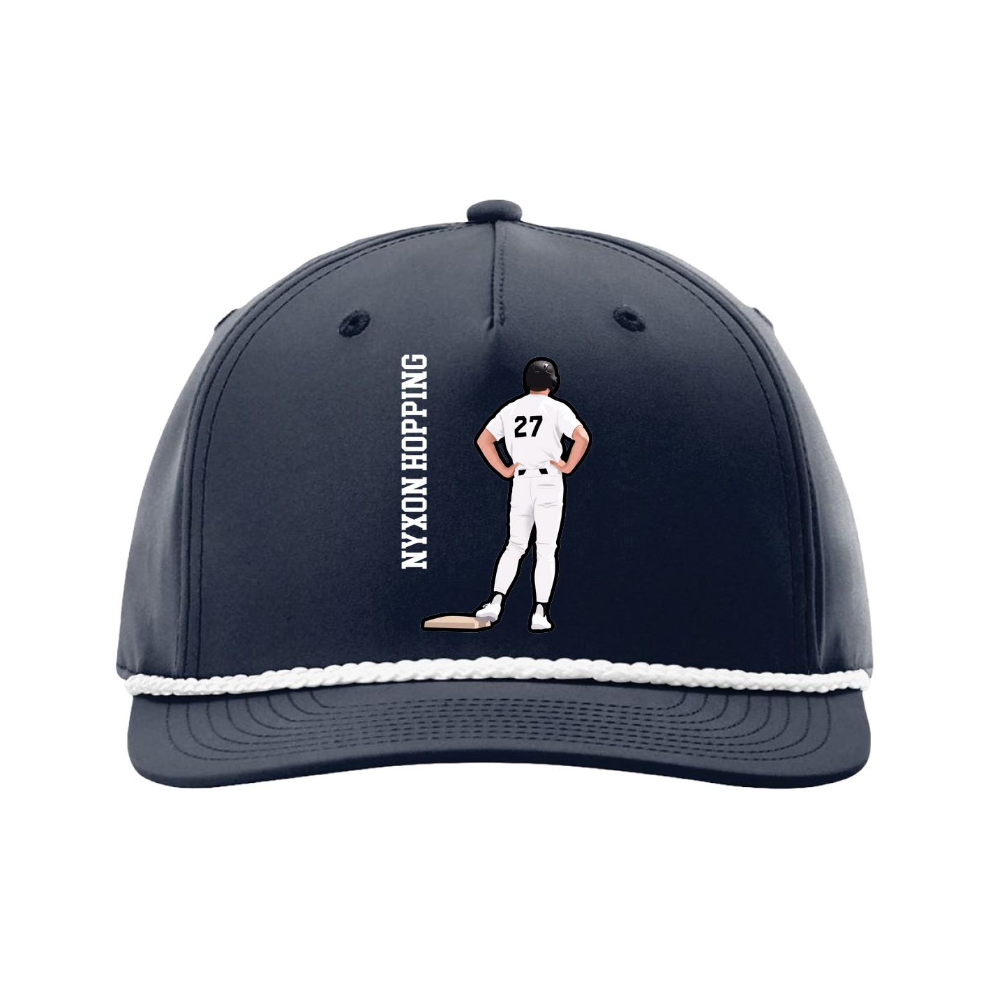 Five-Panel Classic Rope Cap — Name Vertical in Navy