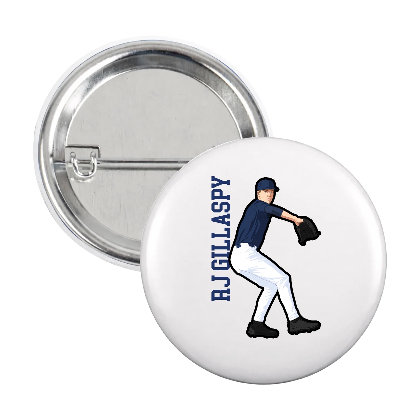 Game Day Button — Name Vertical in White
