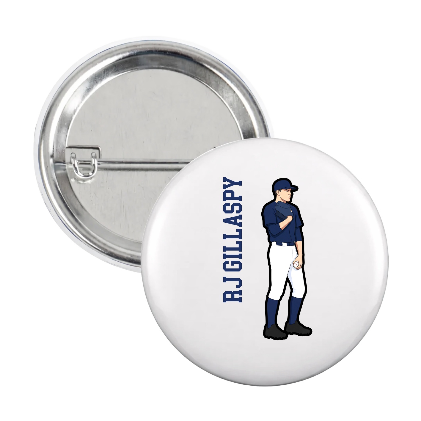 Game Day Button — Name Vertical in White