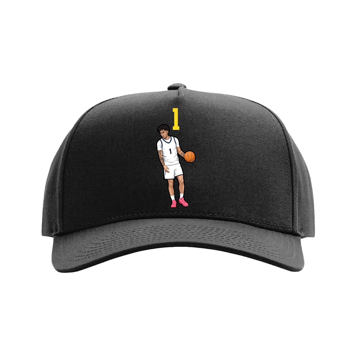 Full Fabric Five-Panel Champ Cap — Number Top in Black