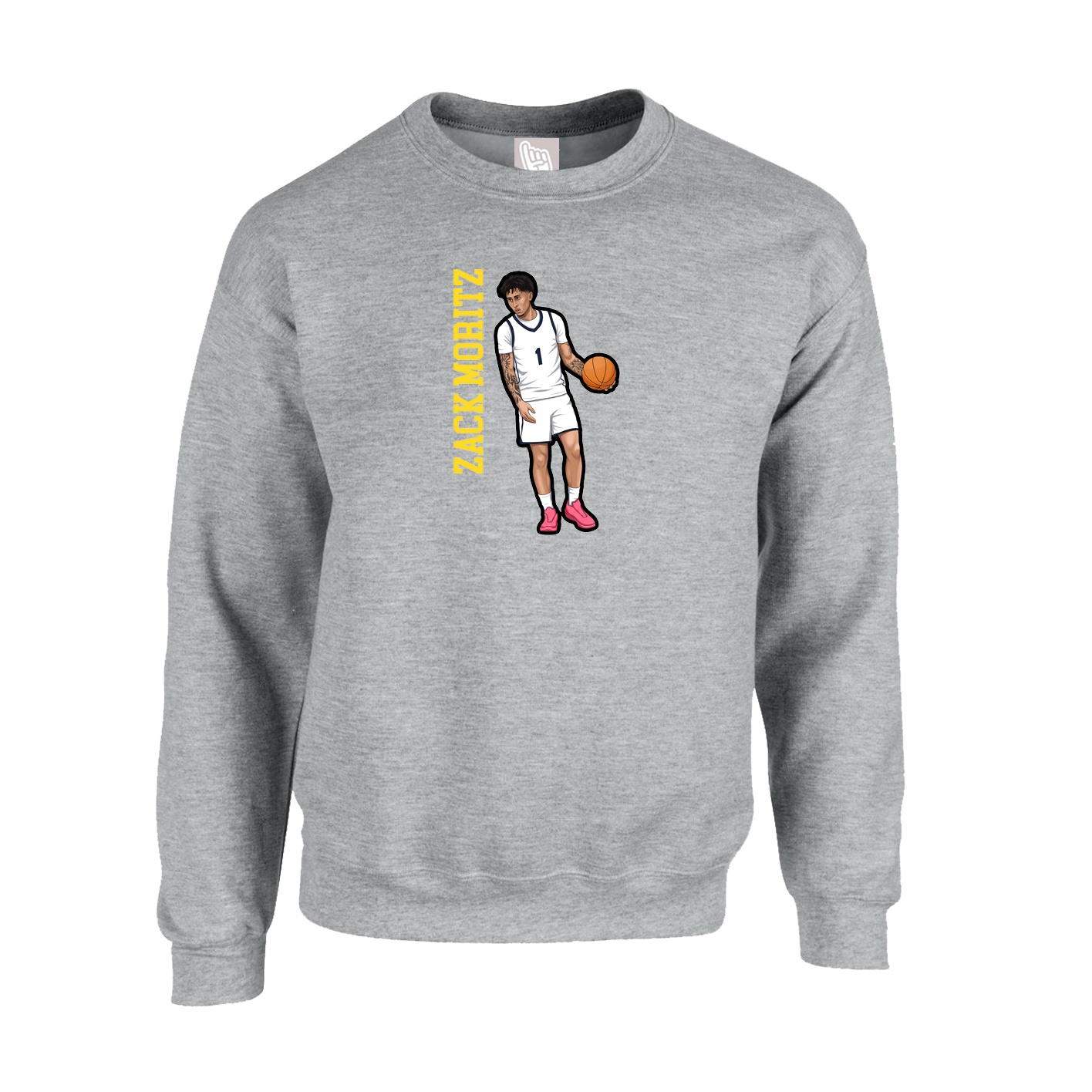 Fleece Crew — Name Vertical in Grey