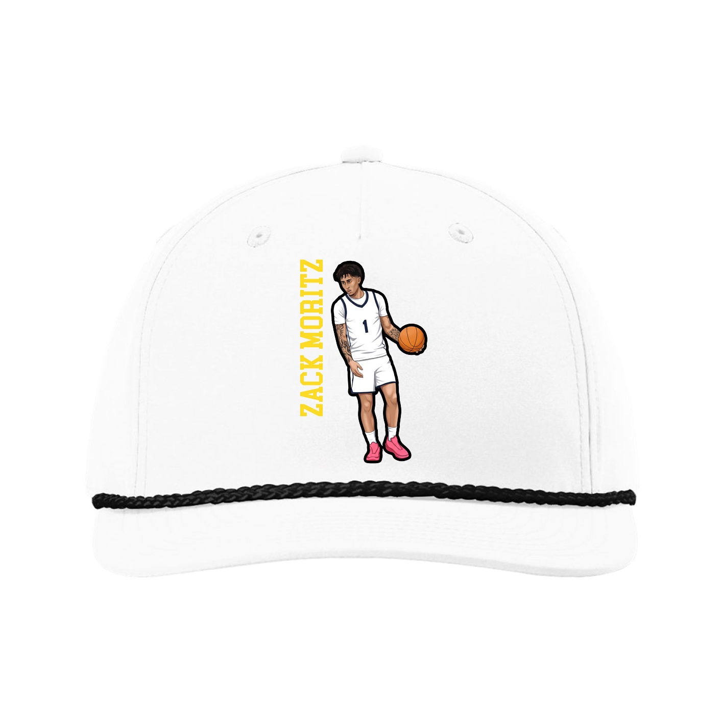 Five-Panel Classic Rope Cap — Name Vertical in White