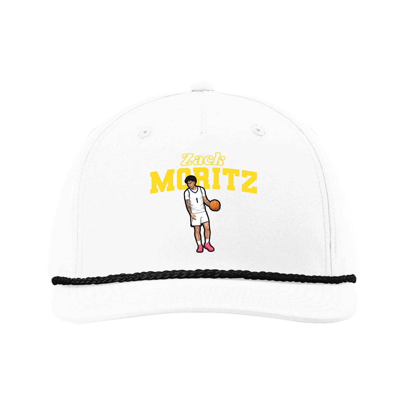 Five-Panel Classic Rope Cap — Name Arch in White